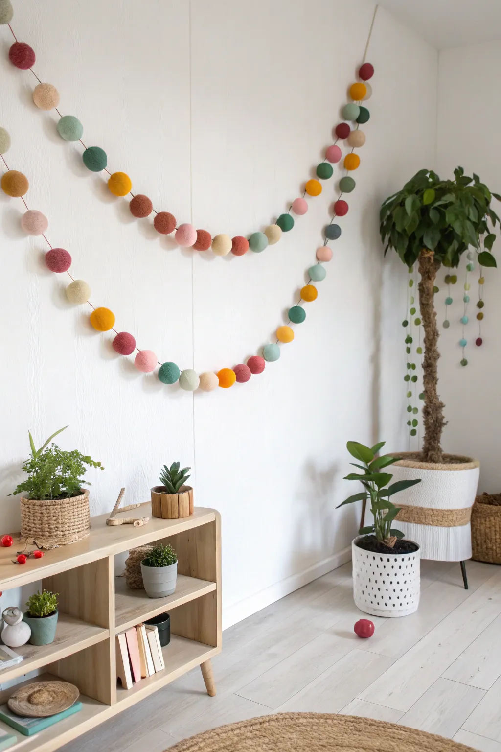 Add a touch of whimsy and color to your space with this charming felt ball garland.