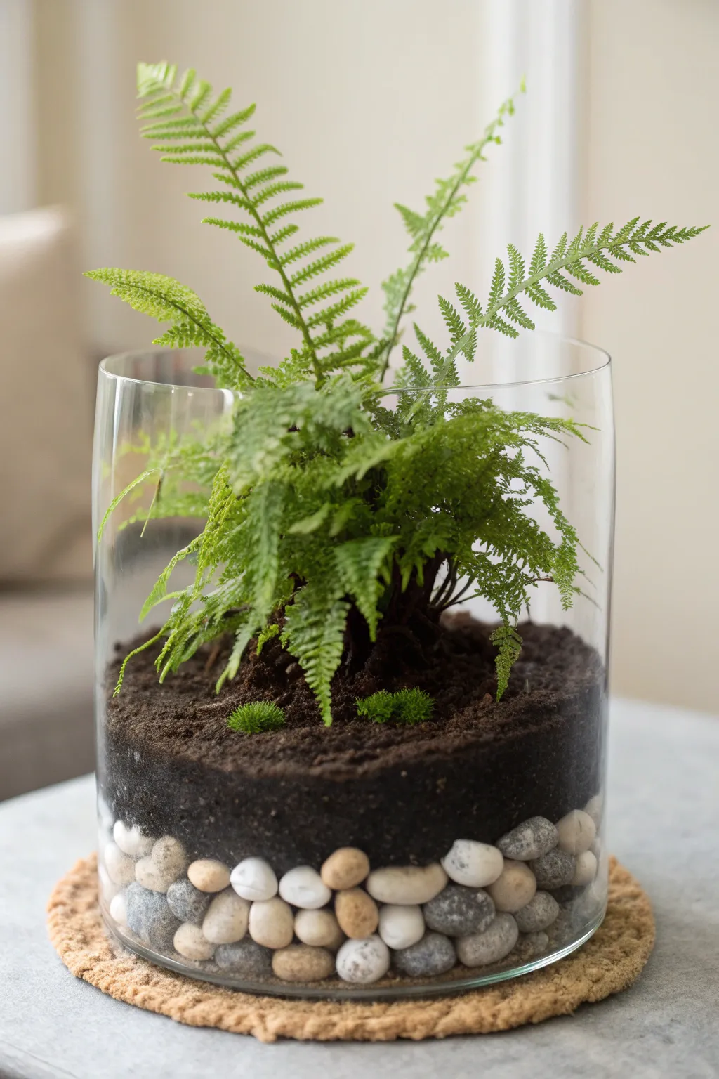 Embrace nature's elegance with a layered earth fern terrarium, where beauty meets simplicity.