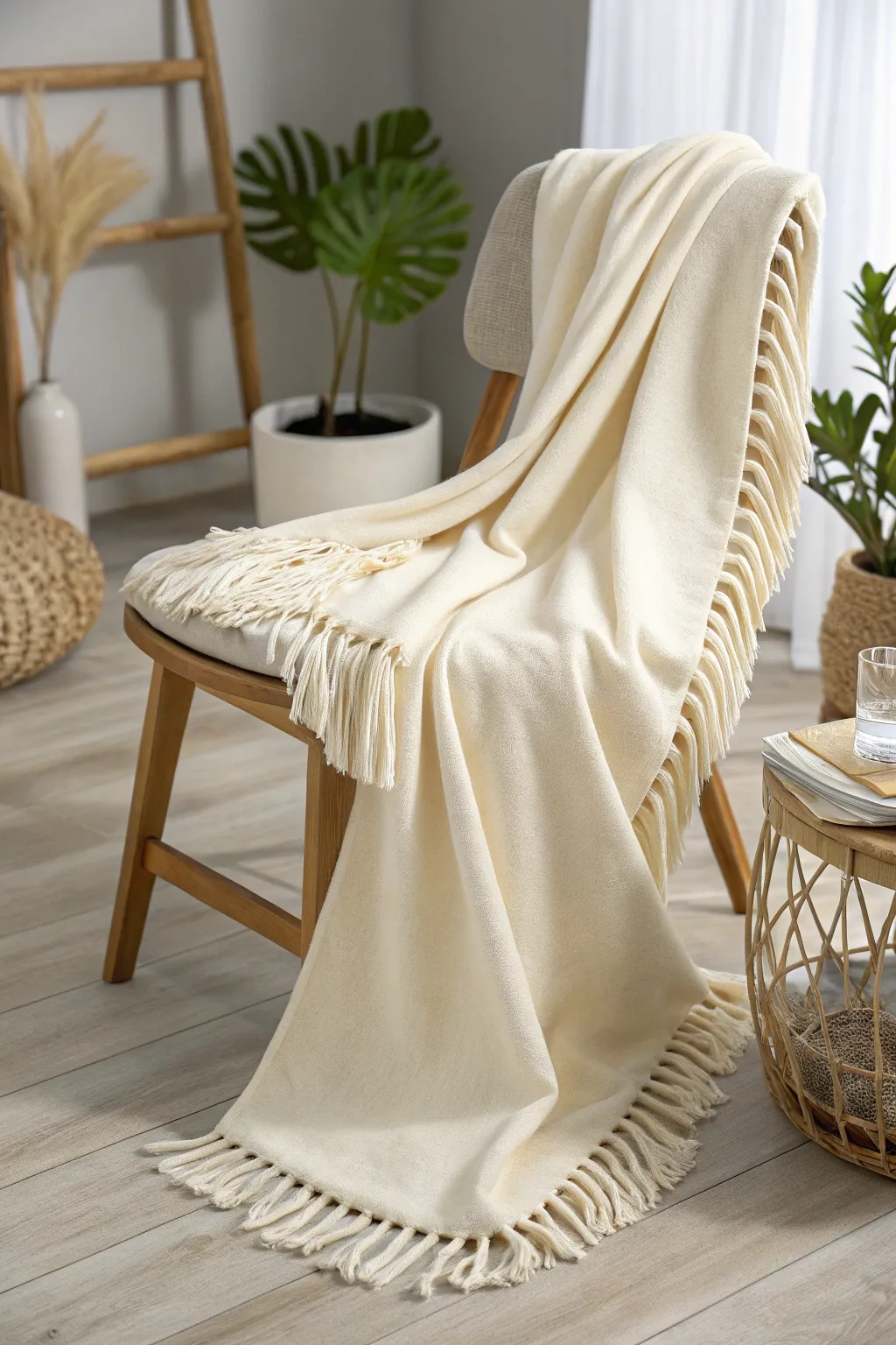 Effortless elegance: Discover the charm of a no-sew knotted fringe for your cozy fleece blanket.