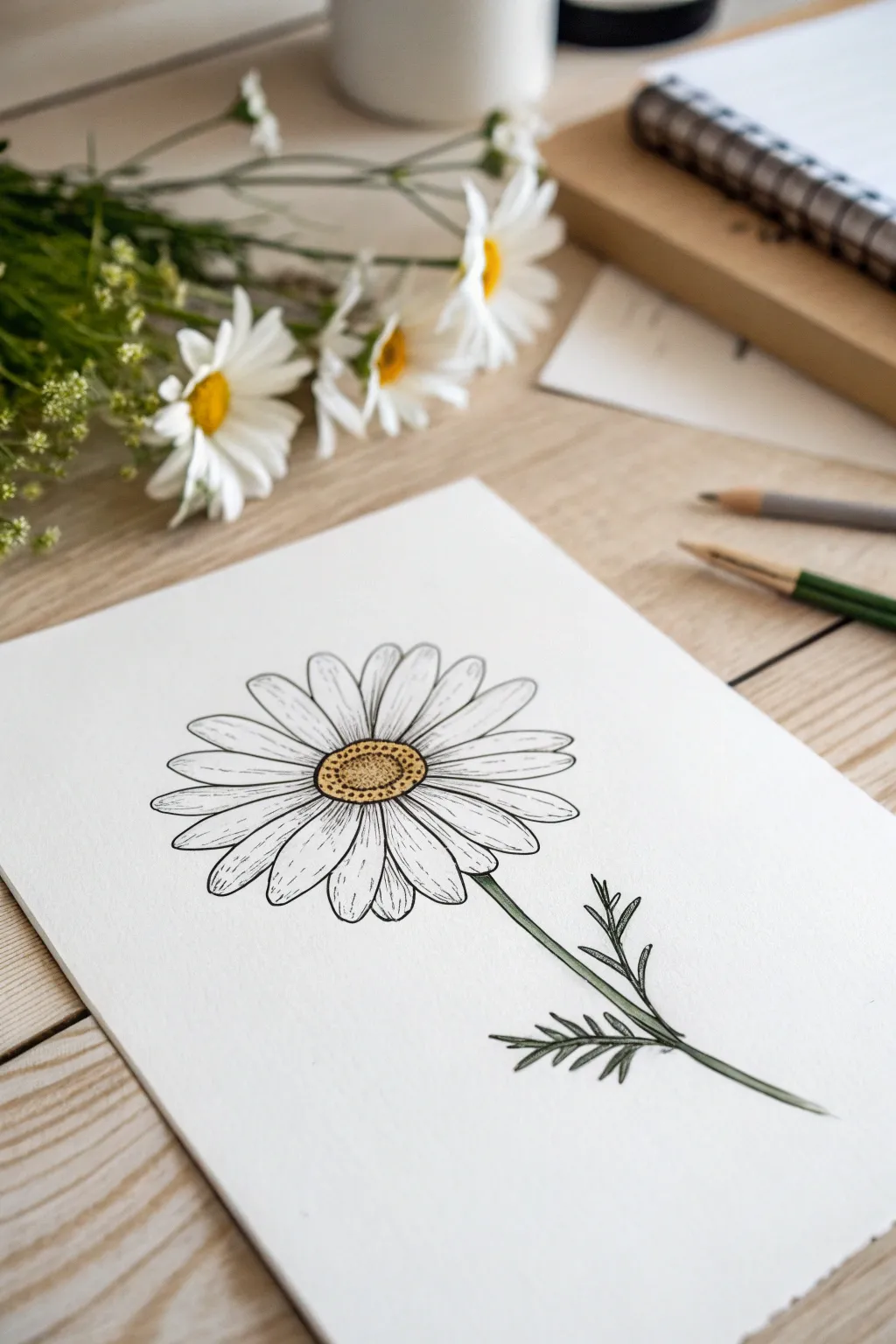 Embrace the simplicity and charm of daisy sketching - a touch of sunshine on paper.