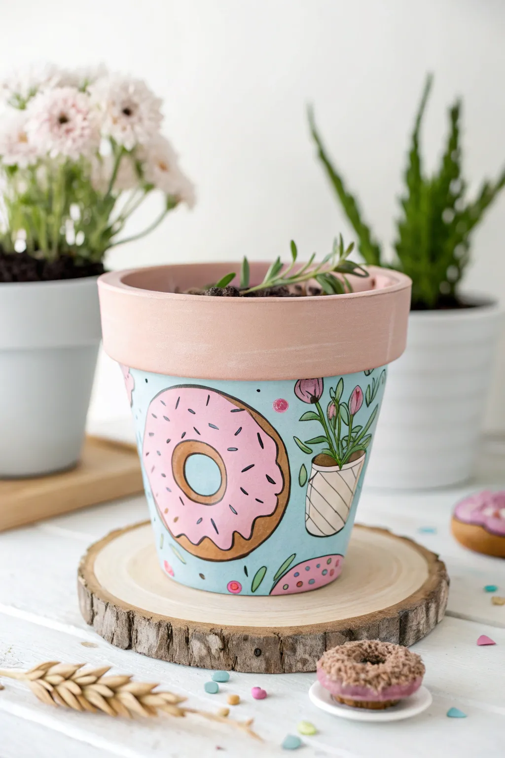 Sweeten your space with this charming donut-inspired flower pot, the perfect blend of whimsy and minimalism.