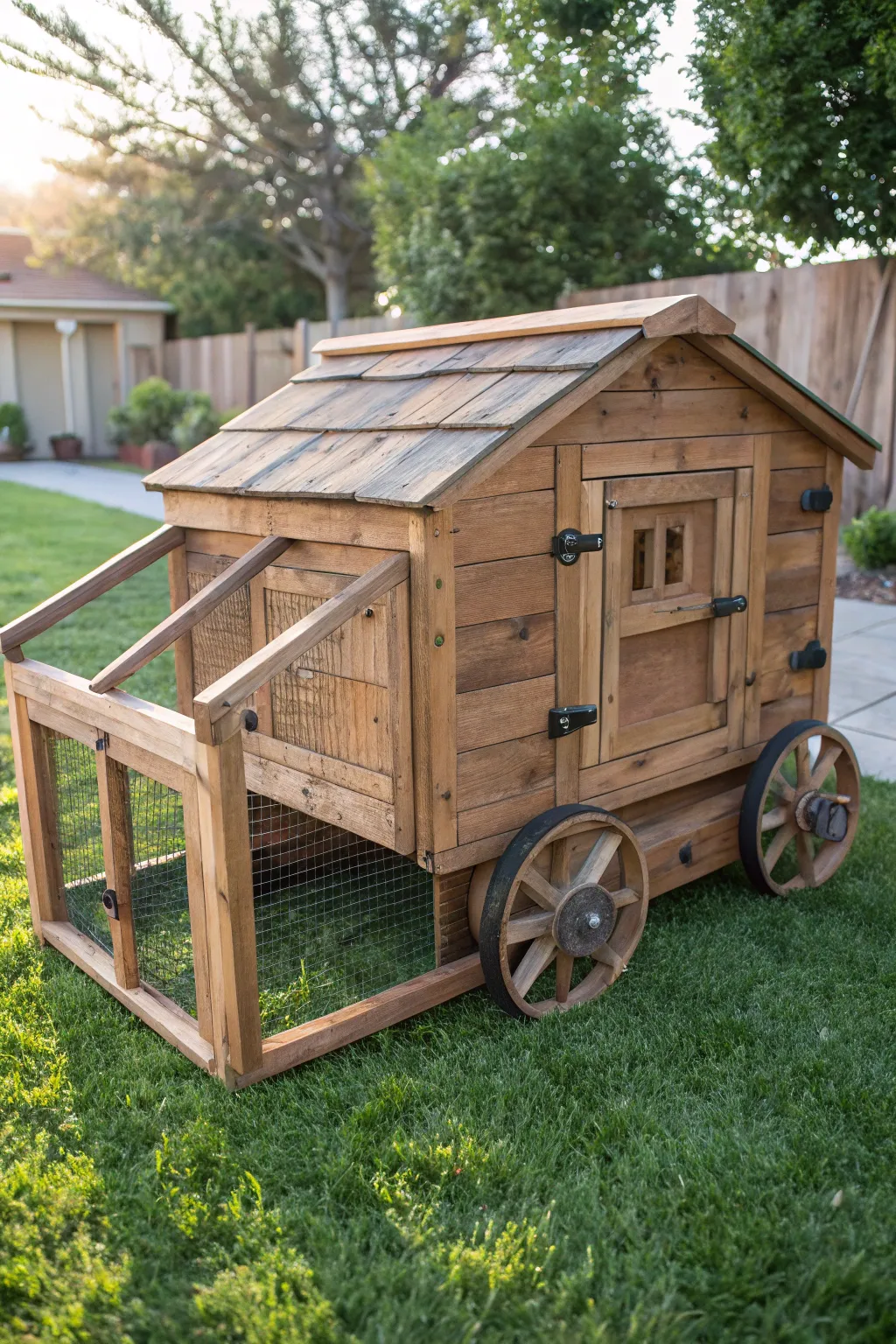 Discover the charm of mobility and craftsmanship with this stunning chicken tractor design. Perfect for giving your hens the freedom to roam!