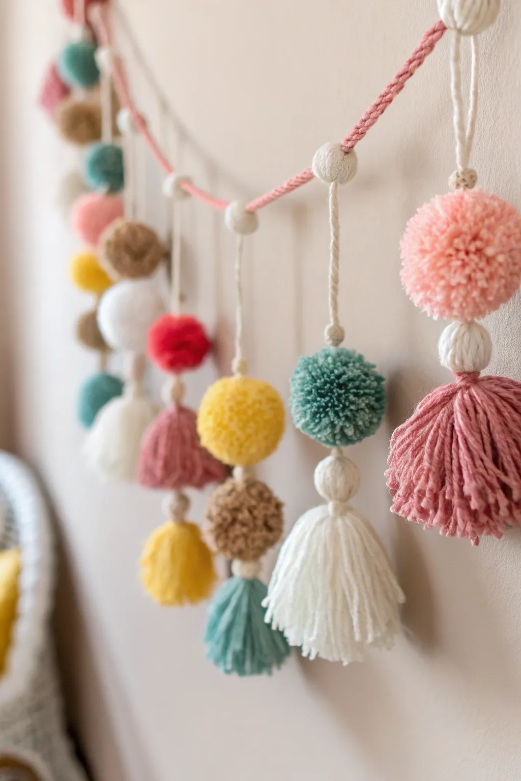 Brighten up your space with a touch of handcrafted charm! 🌸✨ #PomPomGarland #ScandiBoho