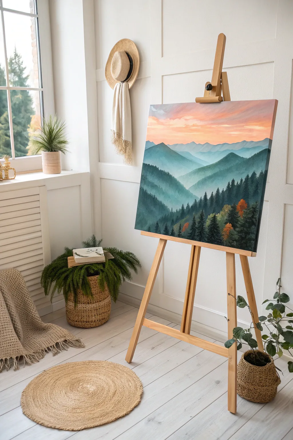 Embrace tranquility with a sunset mountain painting that brings nature's calm into your home.