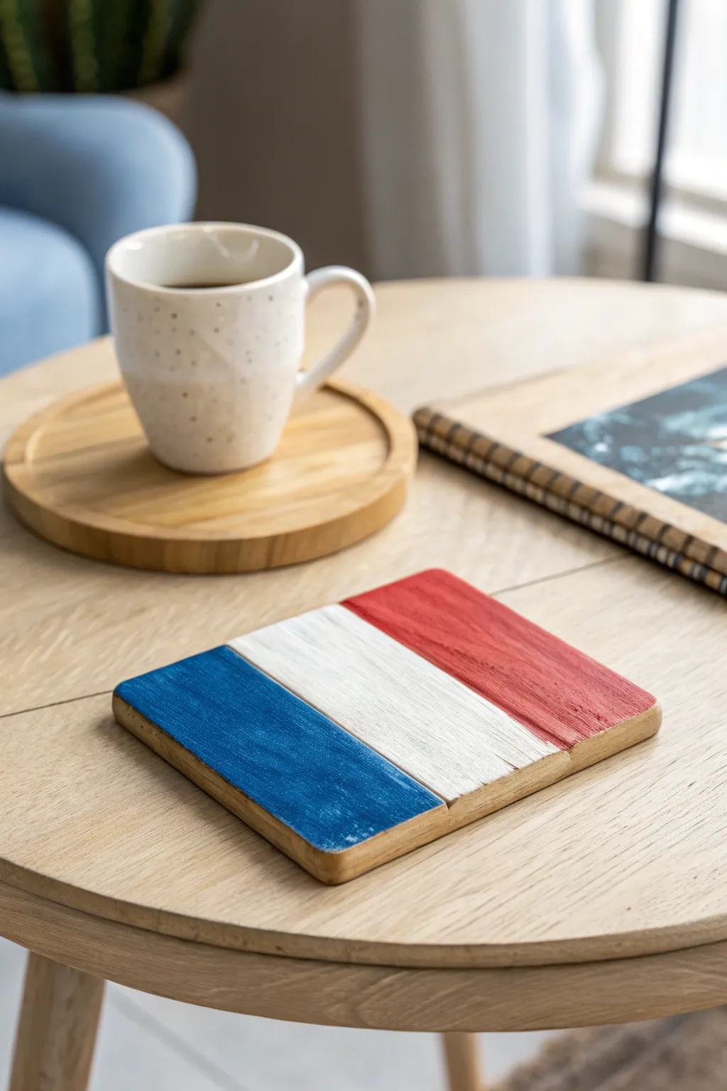 Add a touch of French charm to your decor with handcrafted flag coasters.