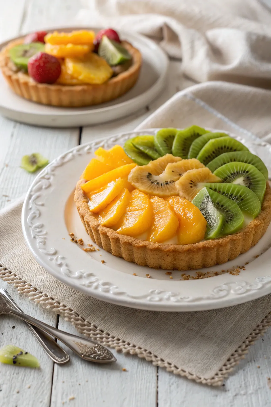 Indulge in a Tropical Twist: A delightful blend of mango, kiwi, and pineapple on a minimalist canvas.