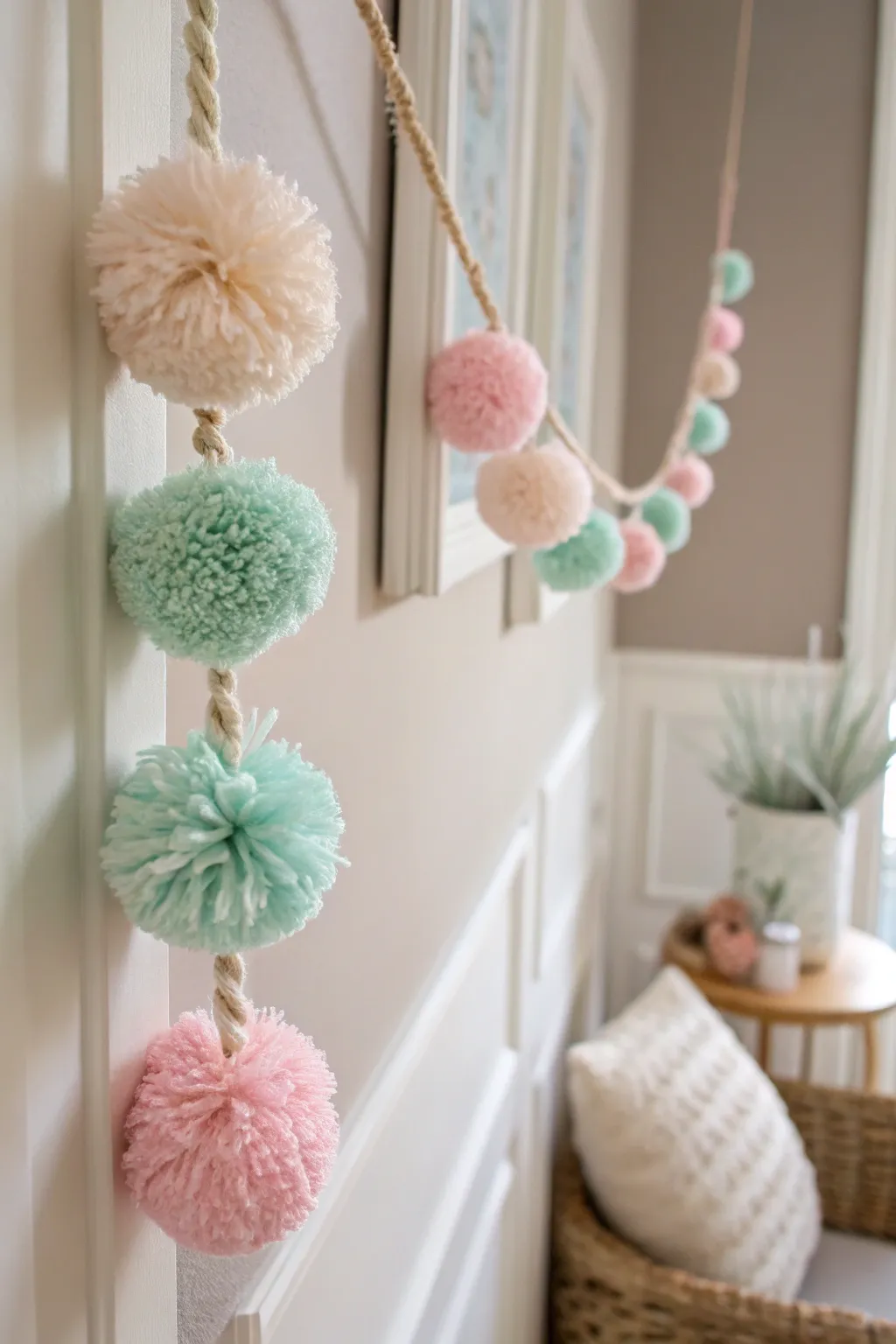 Add a playful pop of color to your space with this charming pom pom garland — where simplicity meets creativity!
