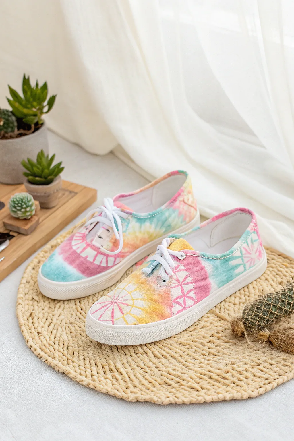 Step into style with your own tie-dyed canvas shoes – where artistry meets everyday fun!