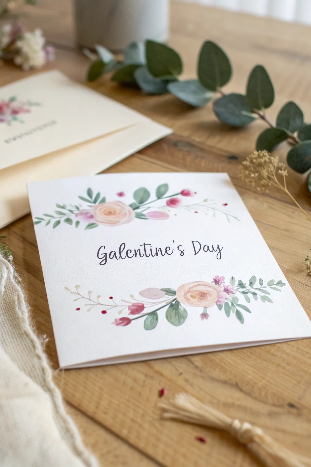Celebrate friendship with a touch of artistry: A watercolor floral Galentine's Day card that captures the beauty of imperfection.