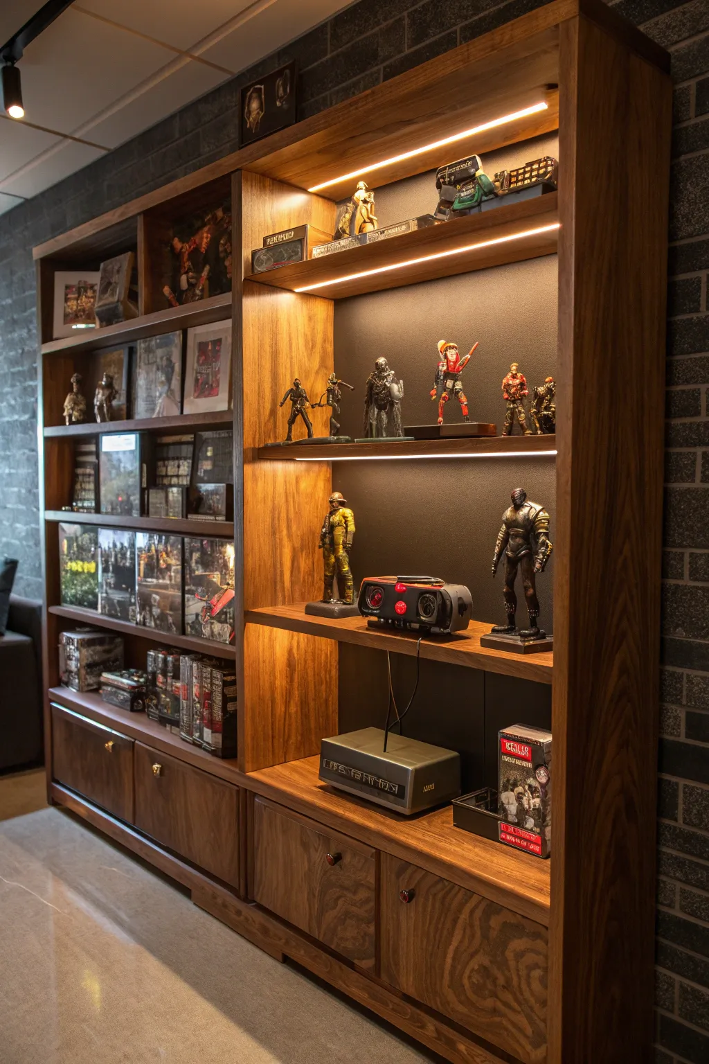 Transform your gaming room into a personal museum with a crafted display of your treasured collectibles.