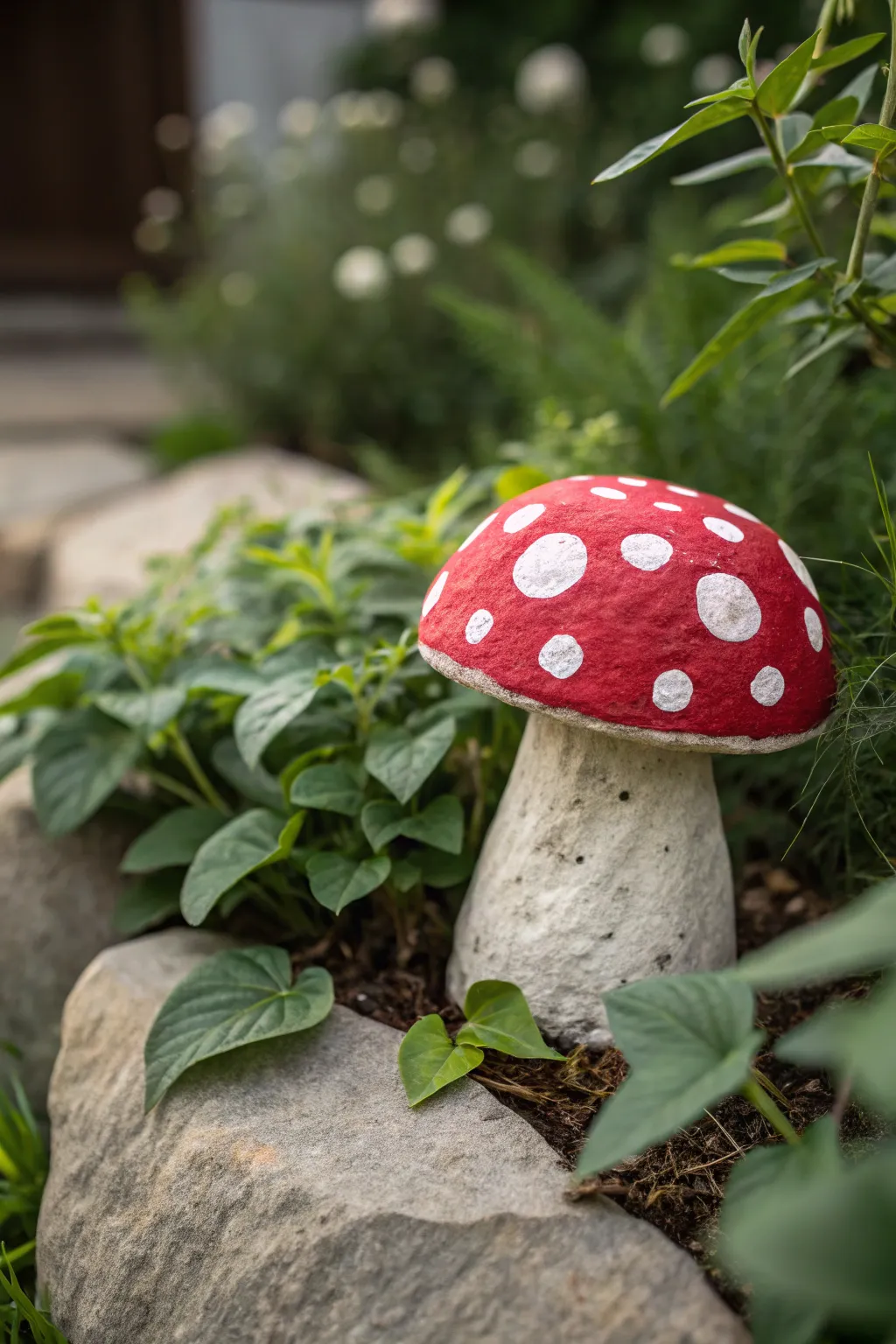 Add a touch of whimsy to your garden with charming mushroom rocks!