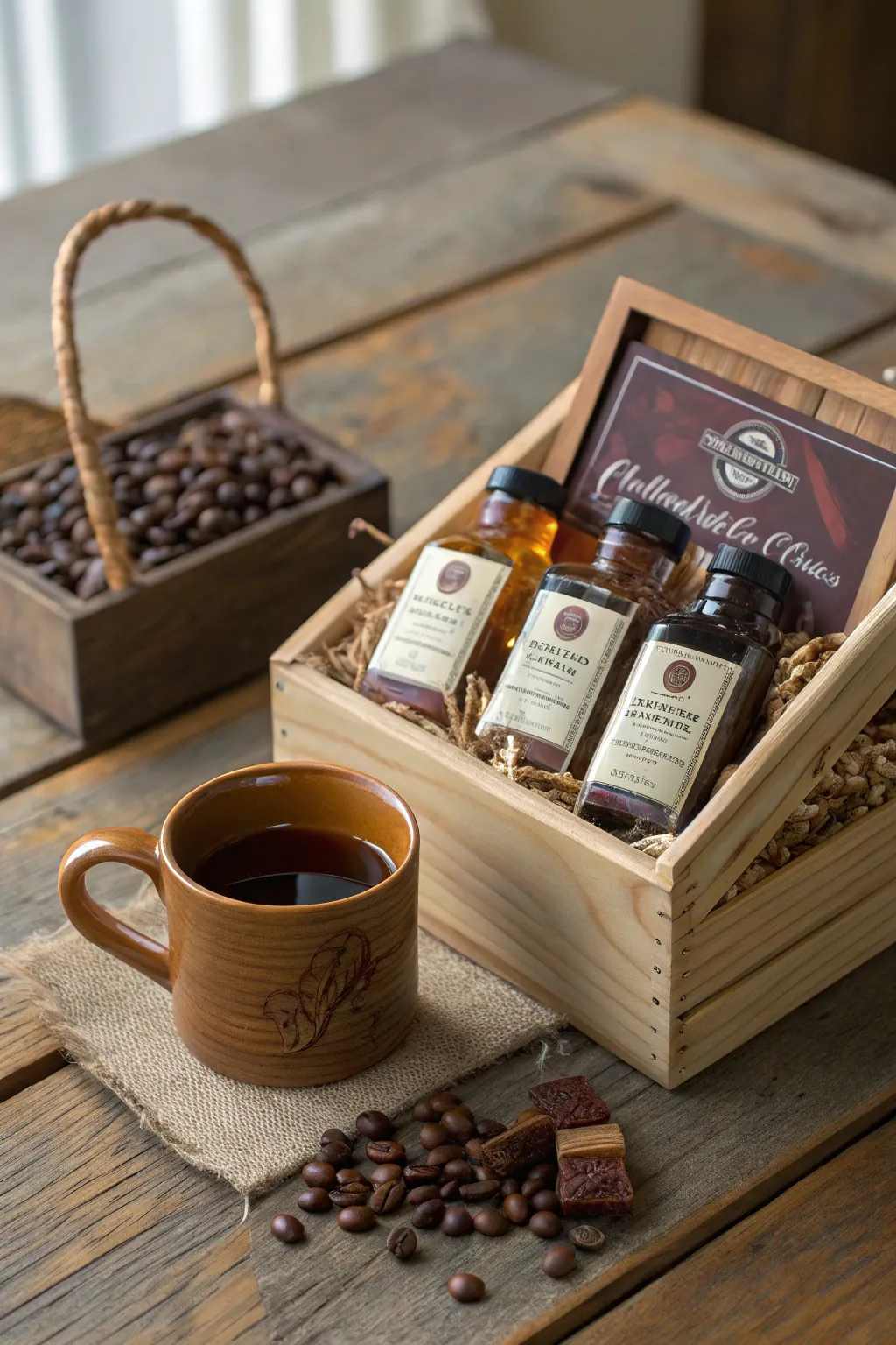 Craft the ultimate coffee experience with this artisanal gift basket, perfect for the discerning coffee connoisseur.