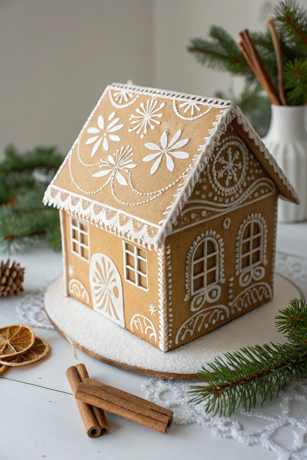 Transform cardboard into a charming gingerbread house with a touch of paint and imagination.
