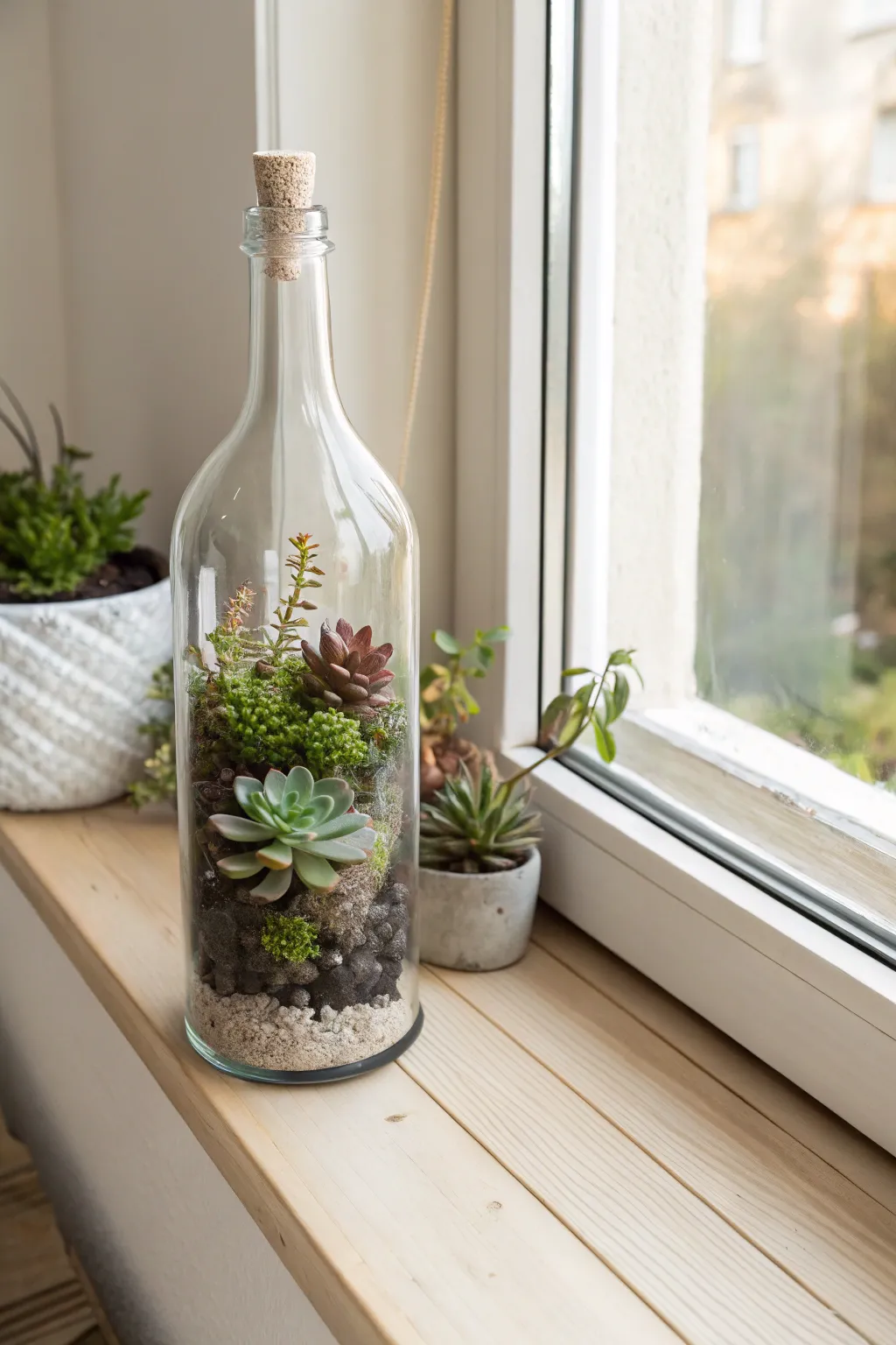 Transform your space with minimalist elegance: DIY glass bottle planters for a lush, green touch.