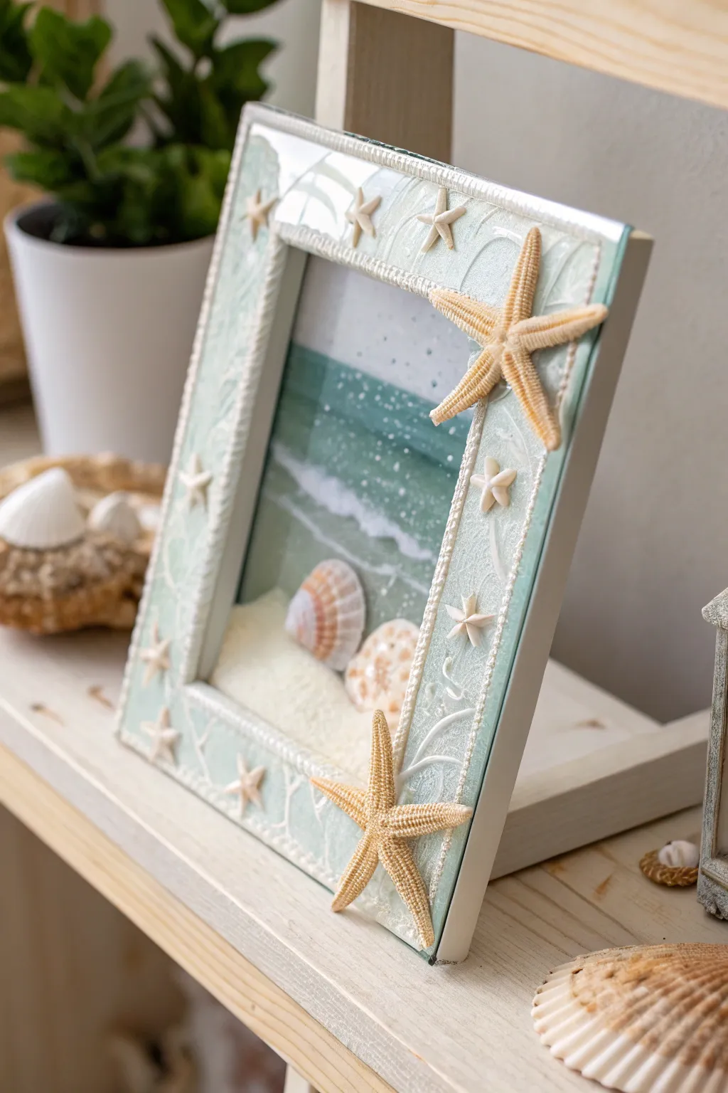 Capture the essence of the sea with this minimalist starfish and seashell glass frame, a perfect blend of Scandinavian simplicity and Boho charm.