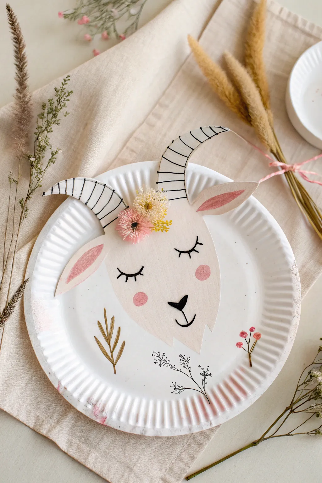 Embrace simplicity with this charming paper plate goat face—perfect for adding a touch of whimsy and craftsmanship to any space.