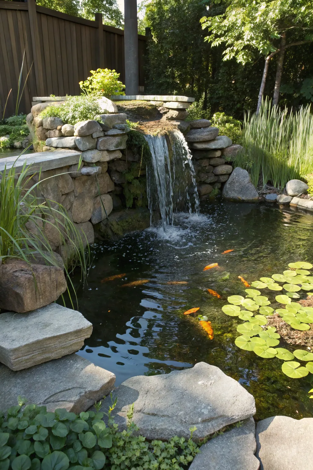 Transform your garden into a serene oasis with a beautifully crafted waterfall, embracing the elegance of simplicity and natural beauty.