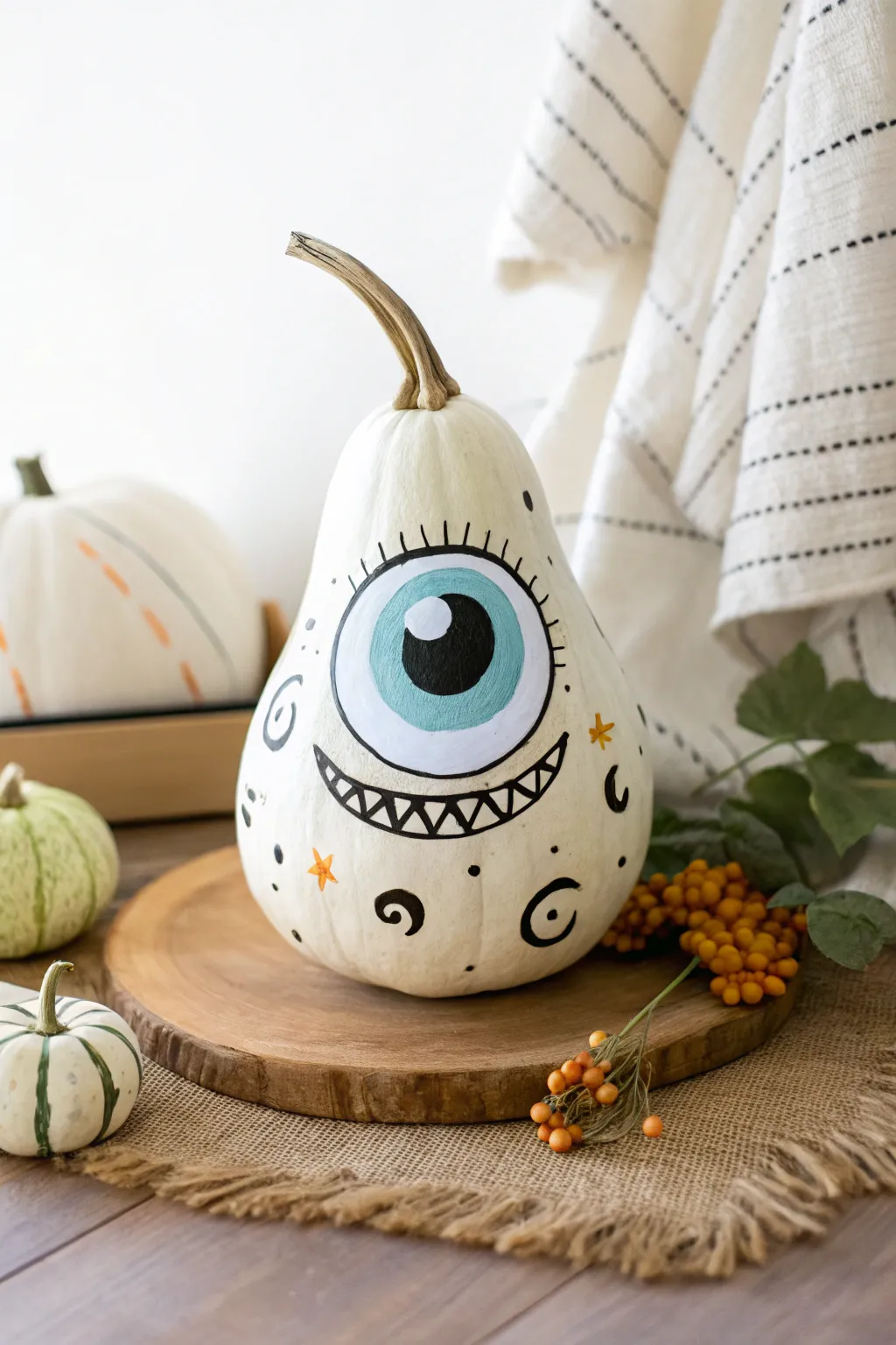 Meet your new porch guardian: the whimsical eyeball gourd, ready to charm and delight!