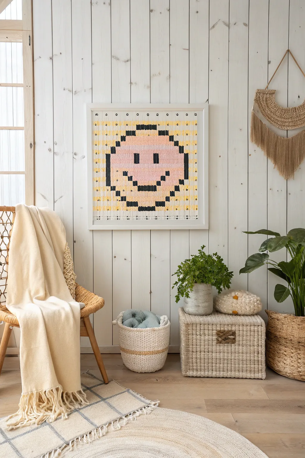 A touch of joy in simplicity: brighten your space with a charming pixel art smile.