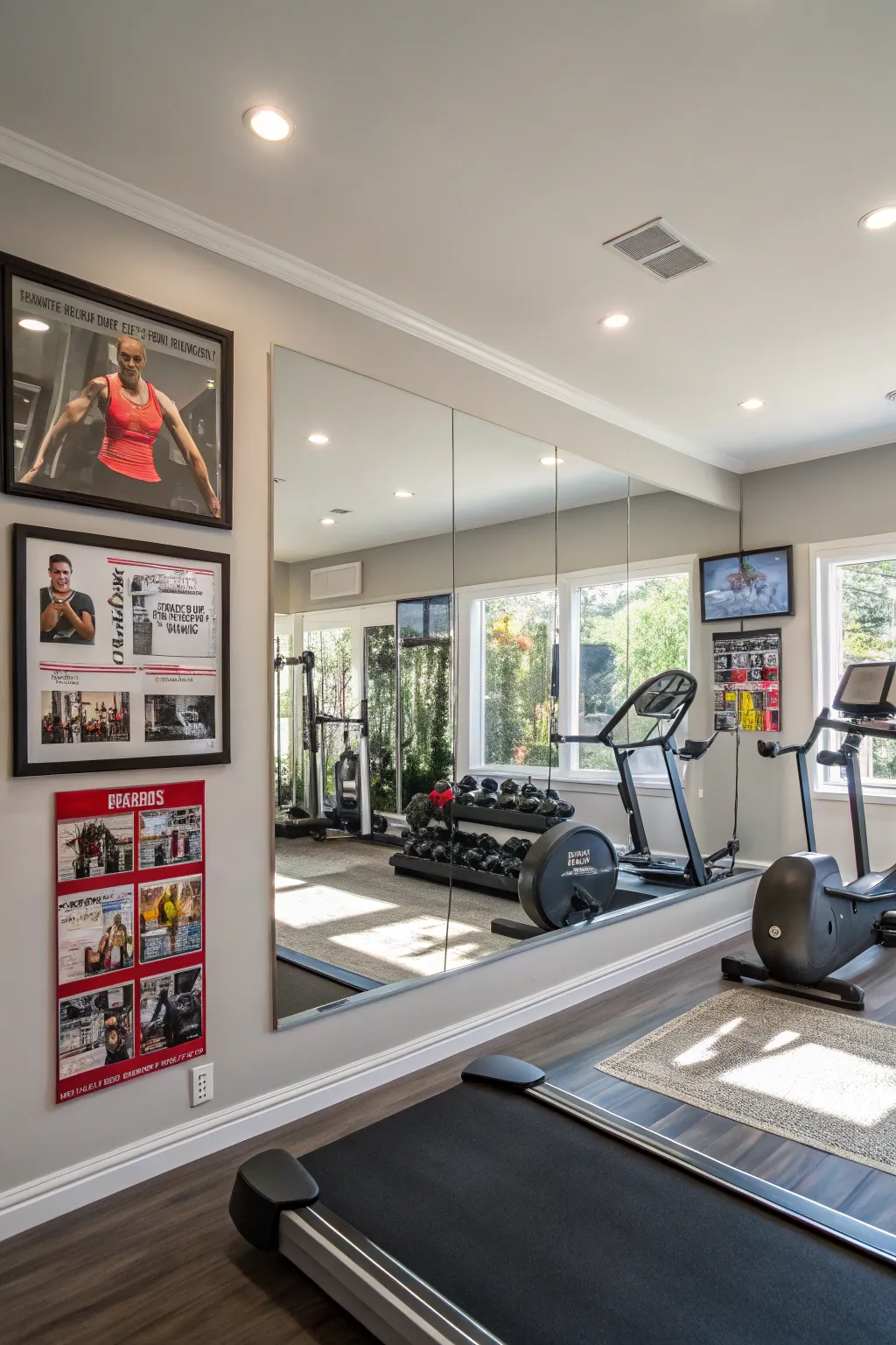Mirrors in a home gym make the space feel larger and more functional.