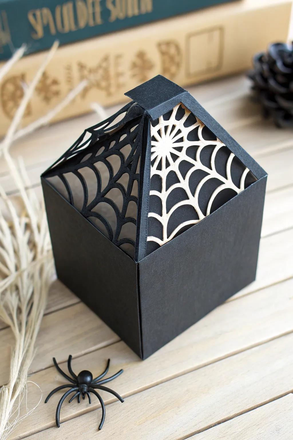 Eerie elegance: Handcrafted spider web boxes perfect for Halloween treats. 🎃🕸️