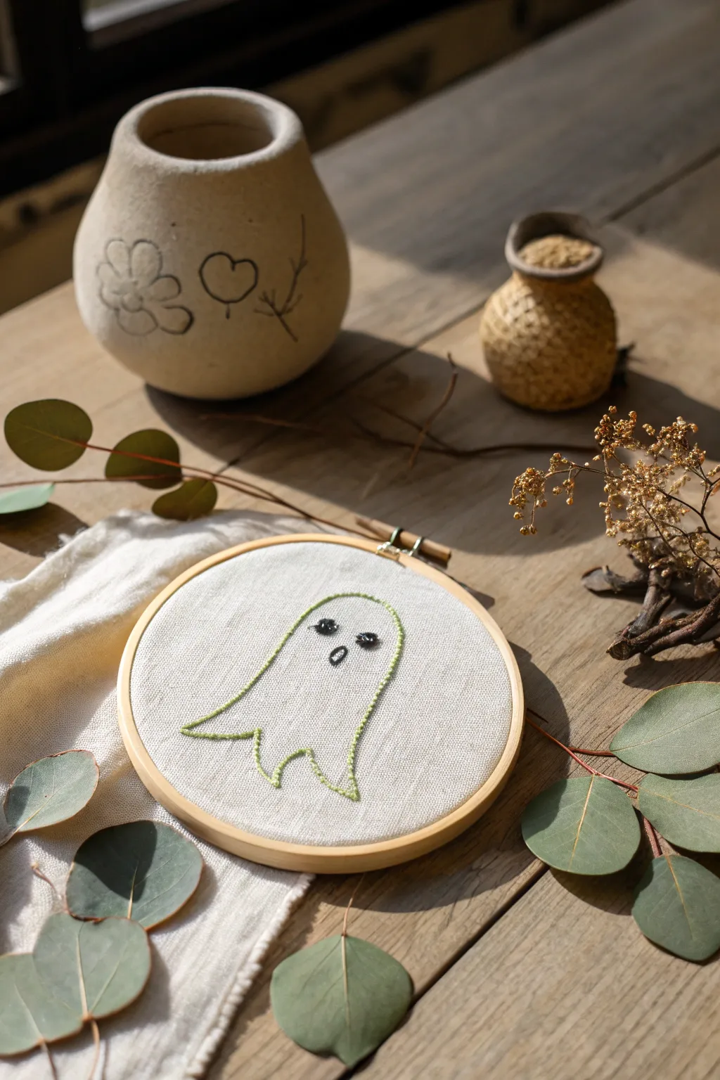 Illuminate your space with a touch of supernatural charm—minimalist ghost embroidery that glows in the dark!