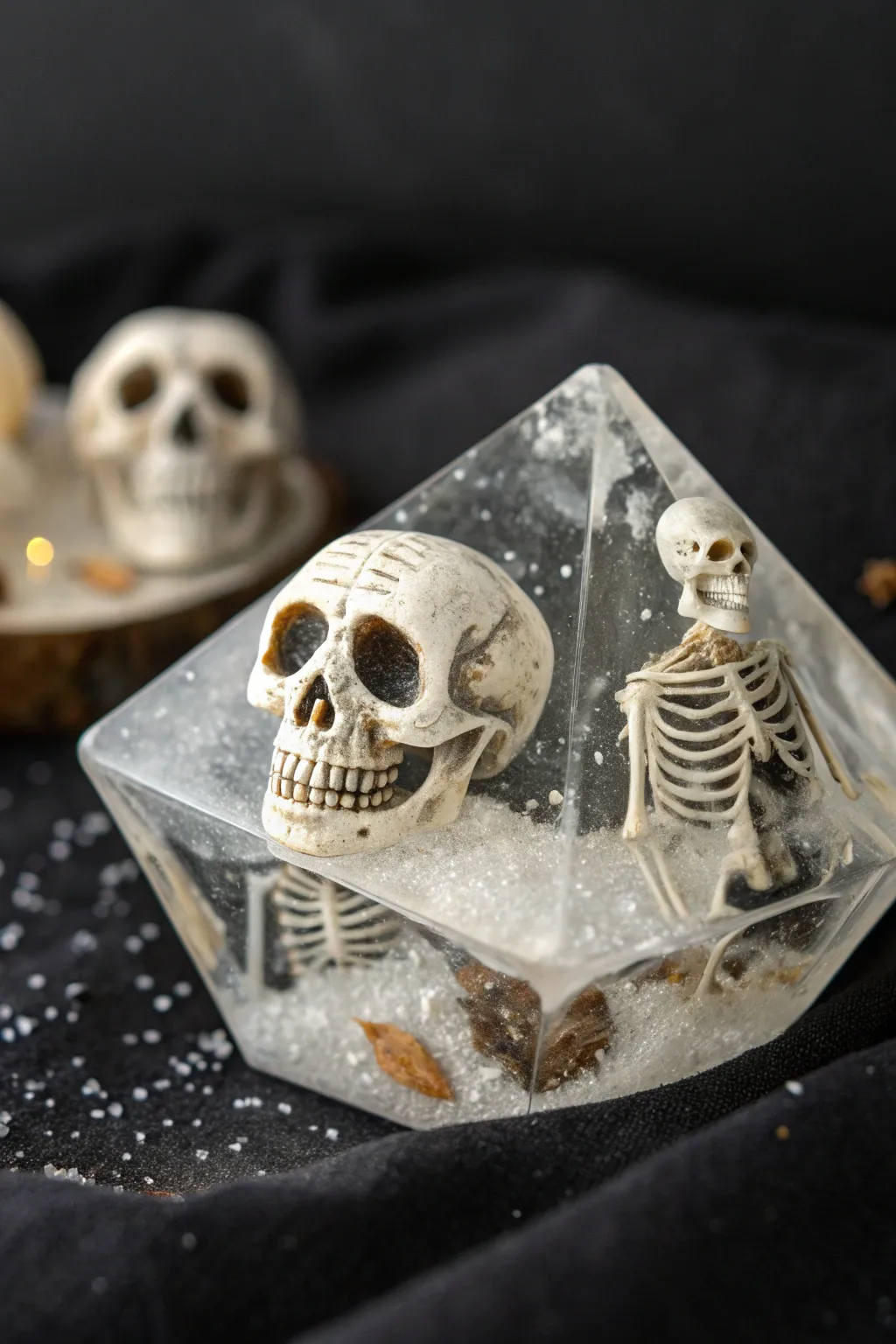 Elevate your Halloween decor with these stunningly crafted resin skulls and skeletons, a perfect blend of minimalist elegance and spooky charm.