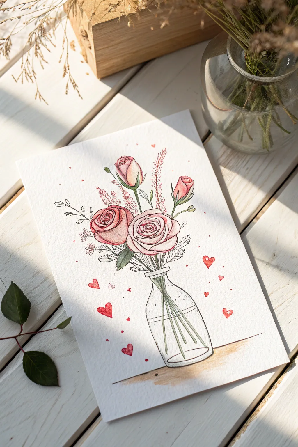 Capture the romance with a hand-drawn bouquet card that combines minimalist elegance and natural beauty.