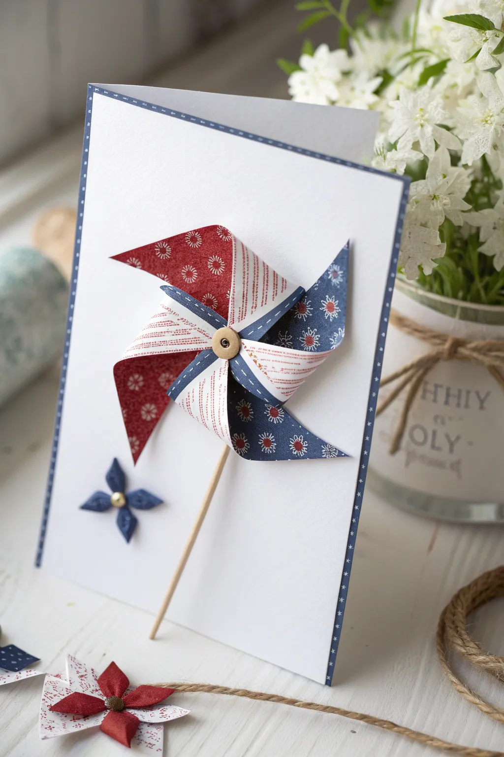 Celebrate with a charming touch: Handmade Patriotic Pinwheel Card.