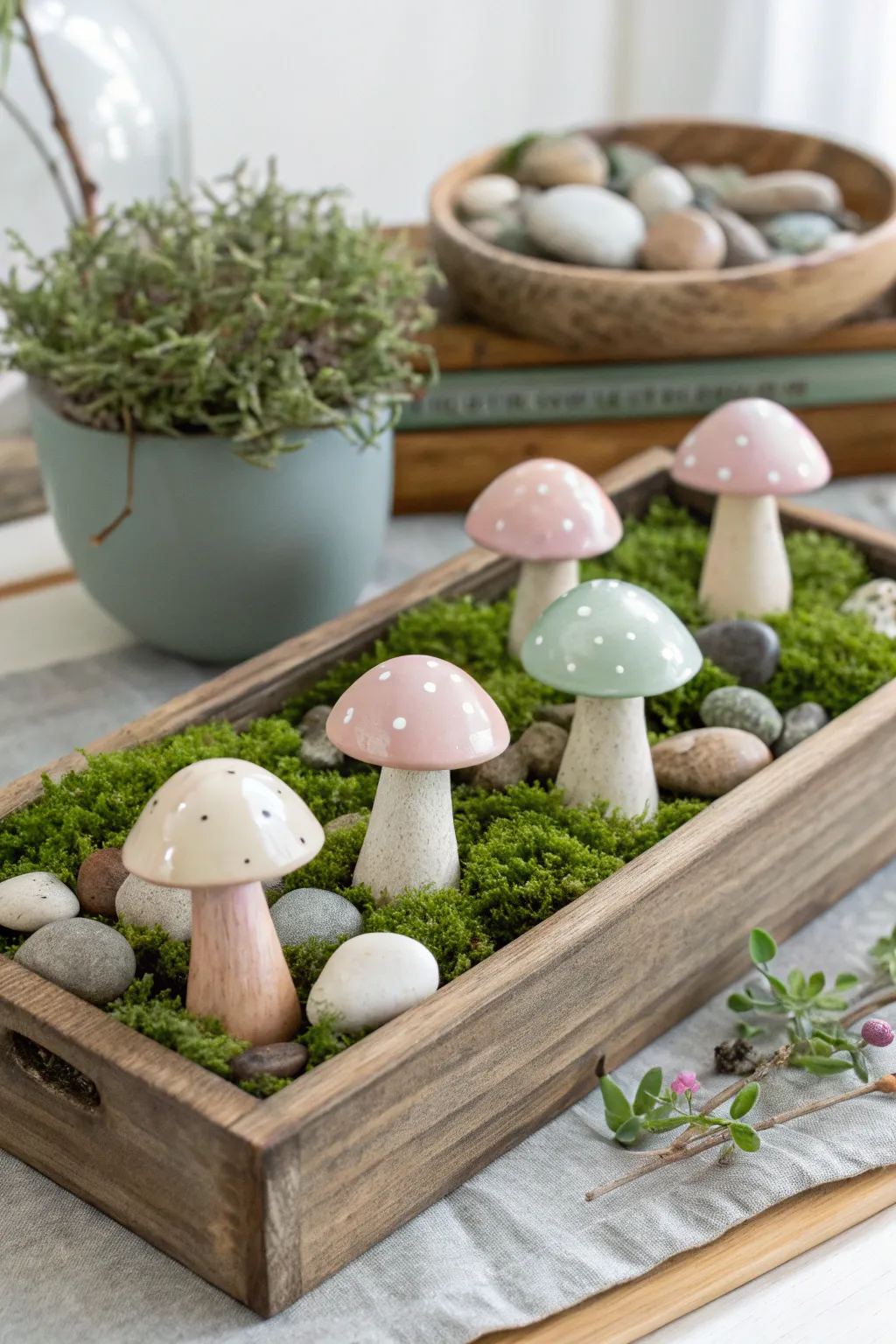 Bring whimsy to your space with a charming miniature mushroom garden.