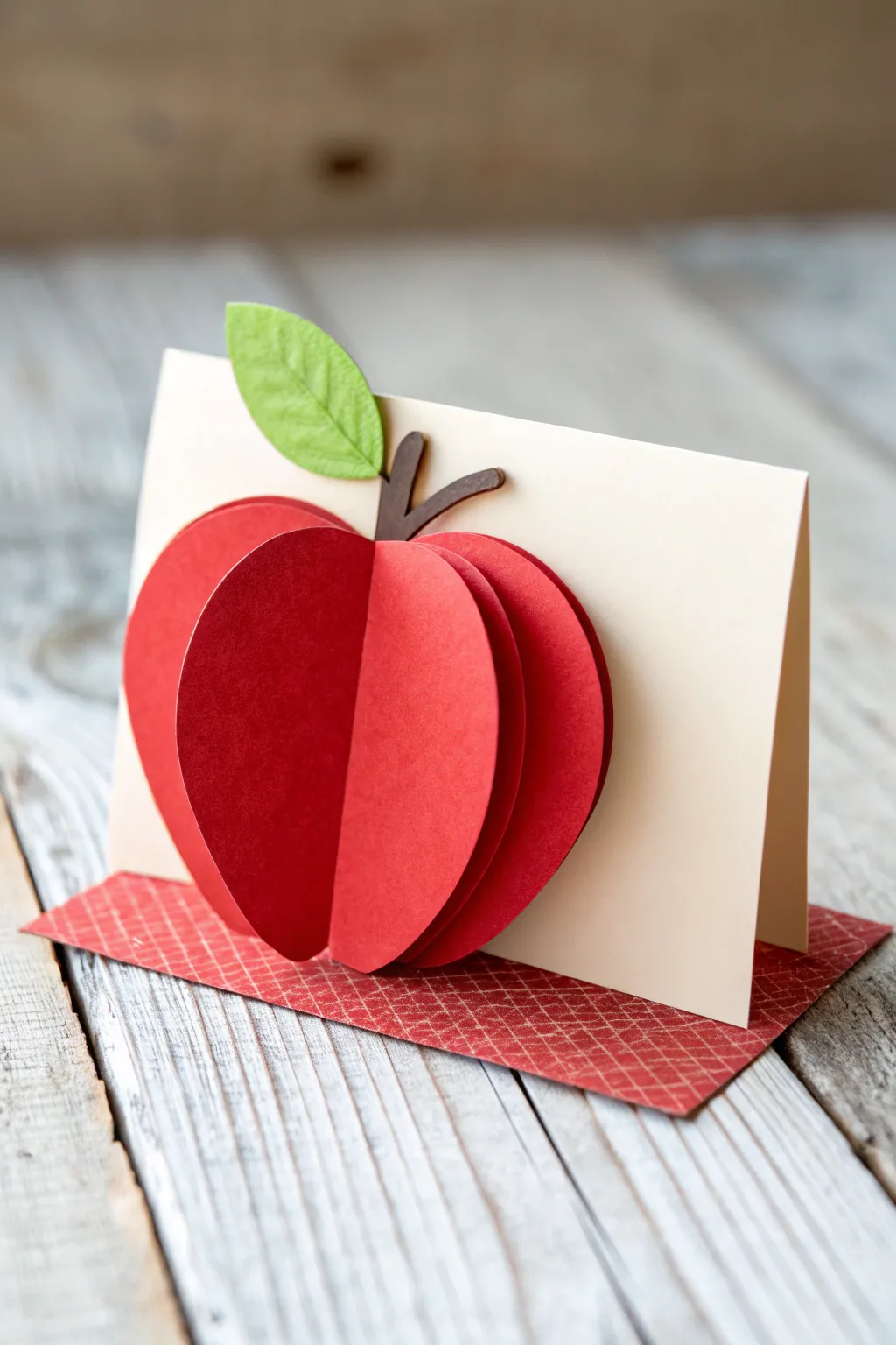A heartfelt gesture in a handcrafted apple card—simplicity meets elegance for teacher appreciation.