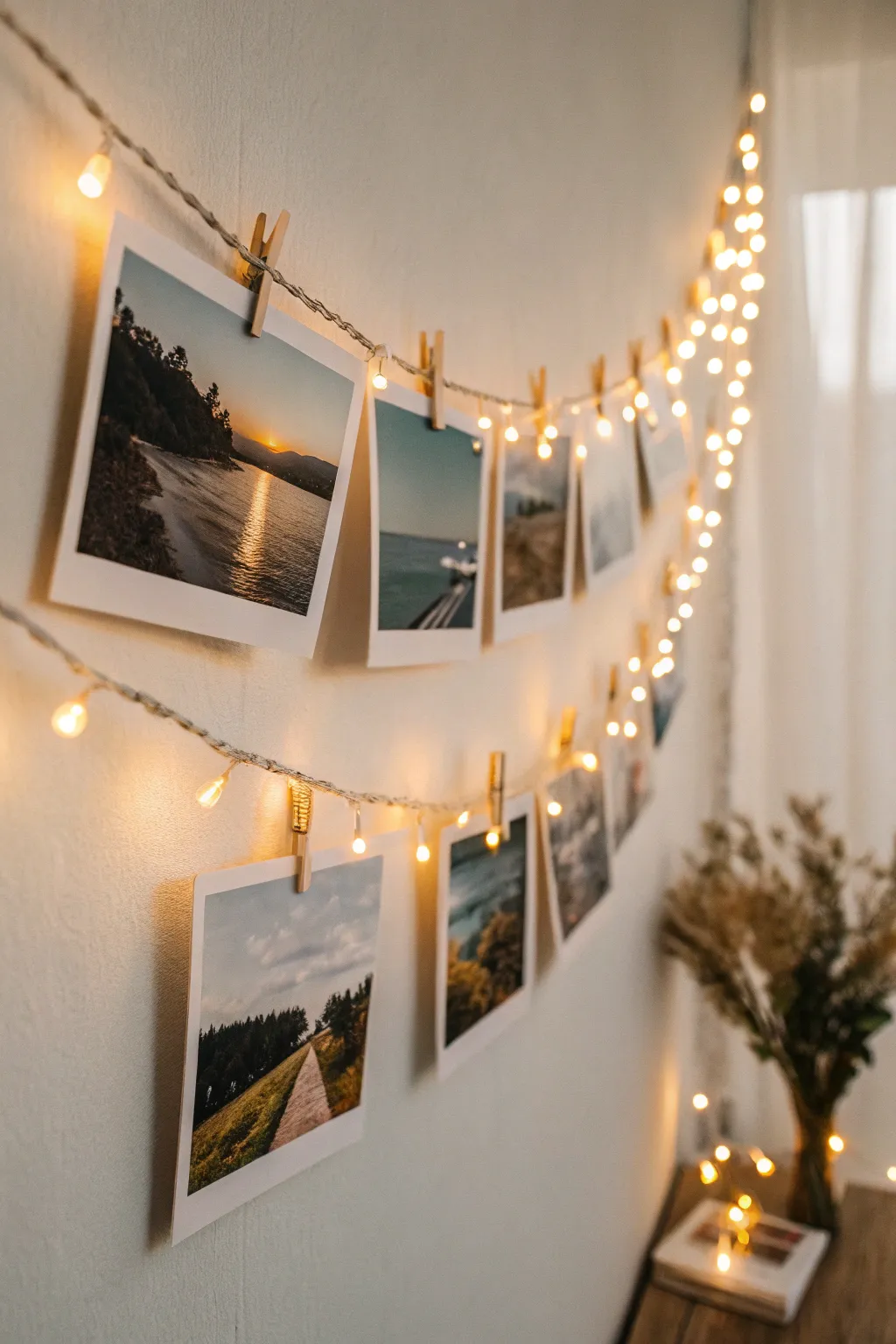 Illuminate your memories with twinkling fairy lights for a magical, cozy touch.