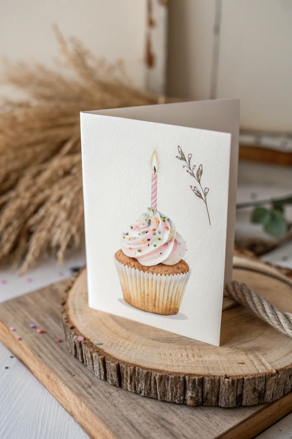 Celebrate with simplicity and sparkle: A handcrafted birthday card featuring a delightful cupcake design.
