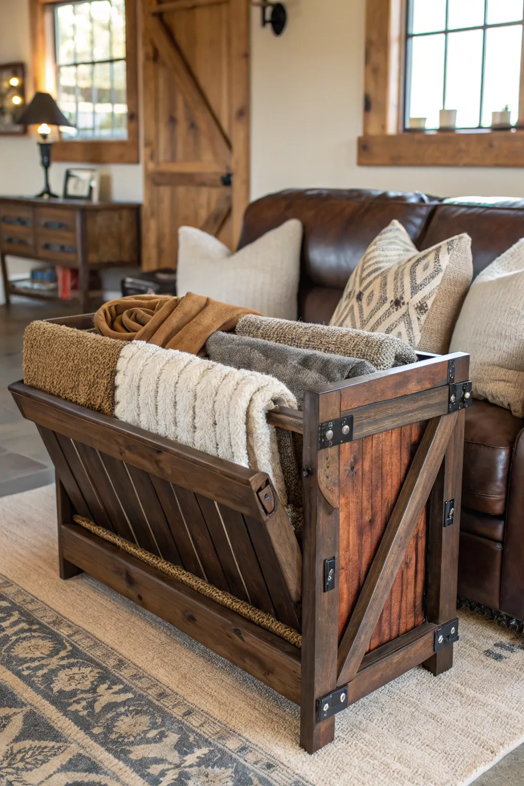 Elevate your living space with a rustic hay feeder blanket holder—where functionality meets farmhouse chic.