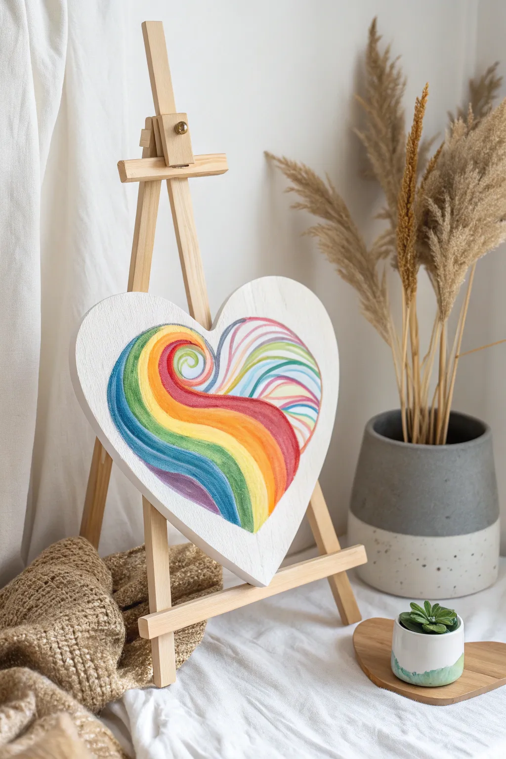 Brighten your space with a mesmerizing rainbow abstract heart—where minimalism meets vibrant artistry.