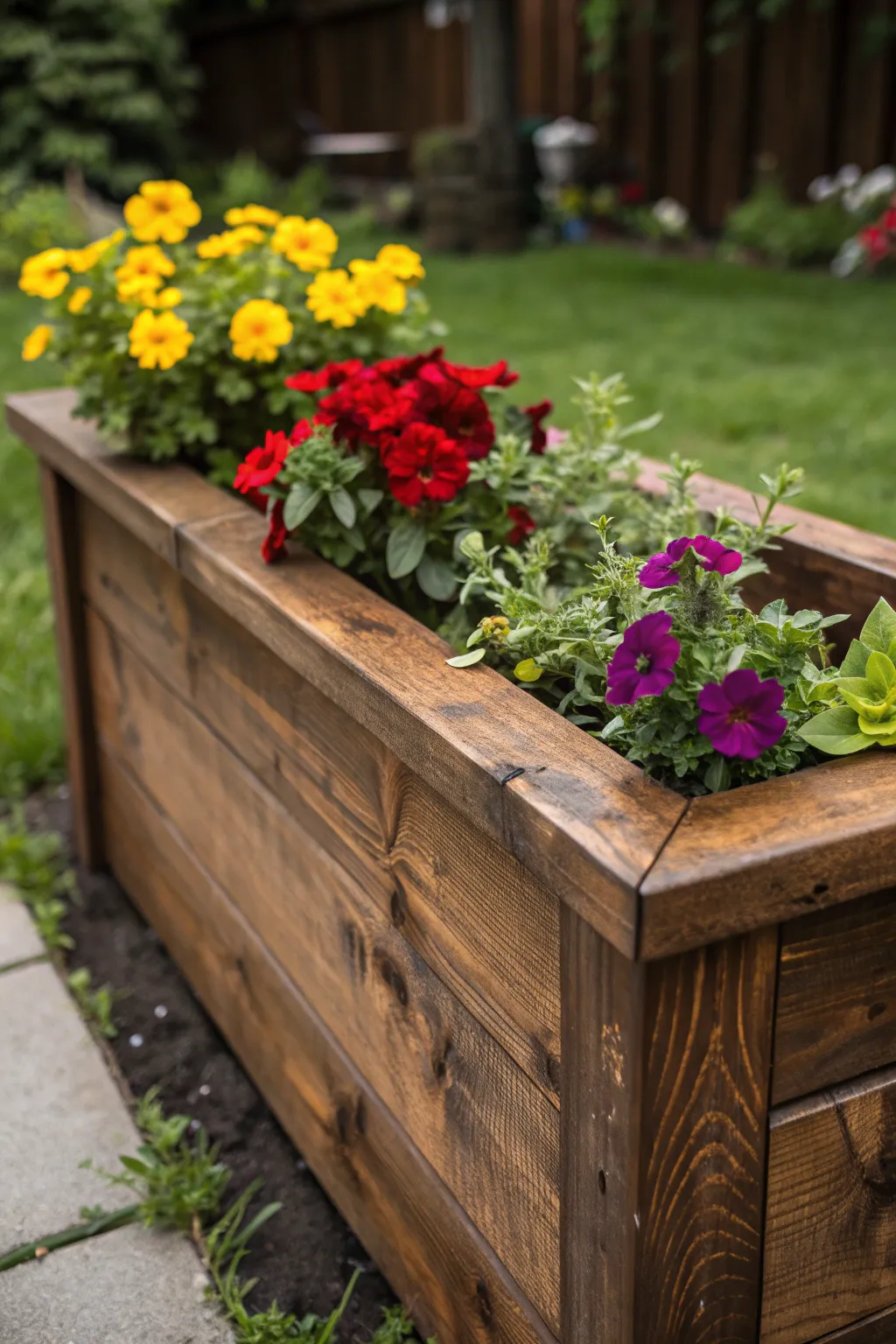 Elevate your backyard aesthetic with handcrafted wooden planters that add height and charm—perfect for hiding storm drains while showcasing your favorite blooms.