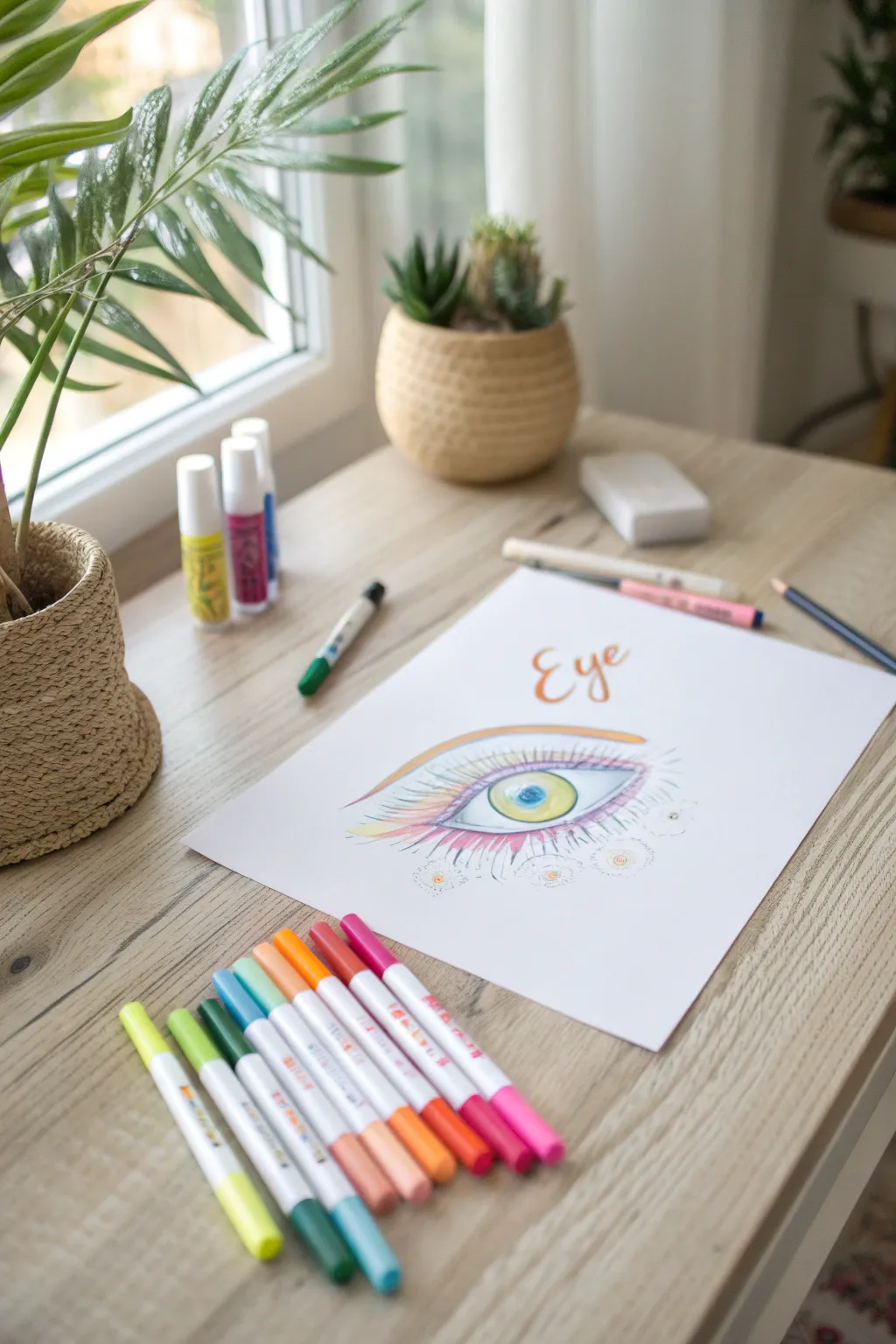Bring your drawings to life with vibrant highlighter hues—expressive eyes that capture emotion and beauty.