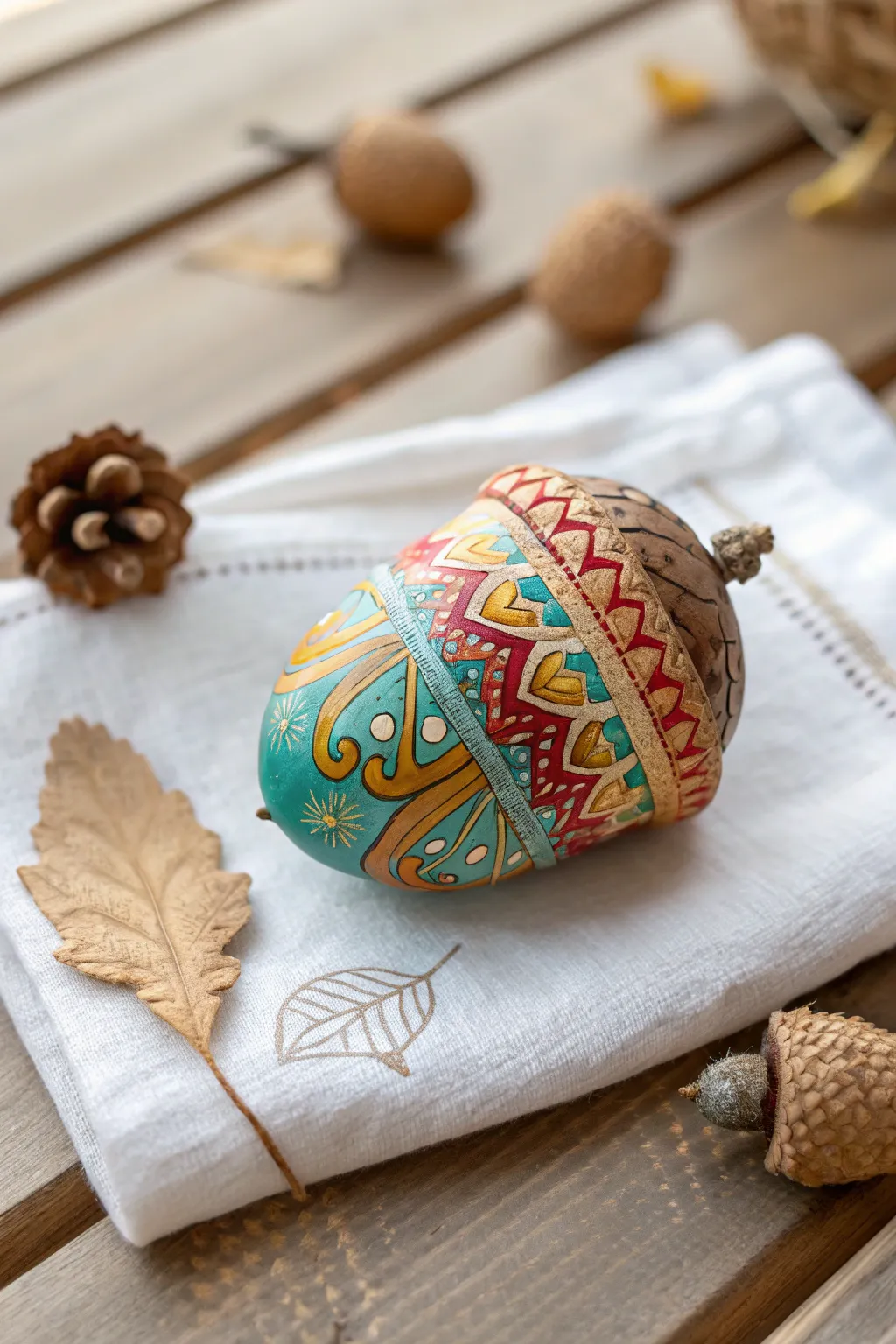 Transform nature's treasures into colorful boho accents with painted acorns.