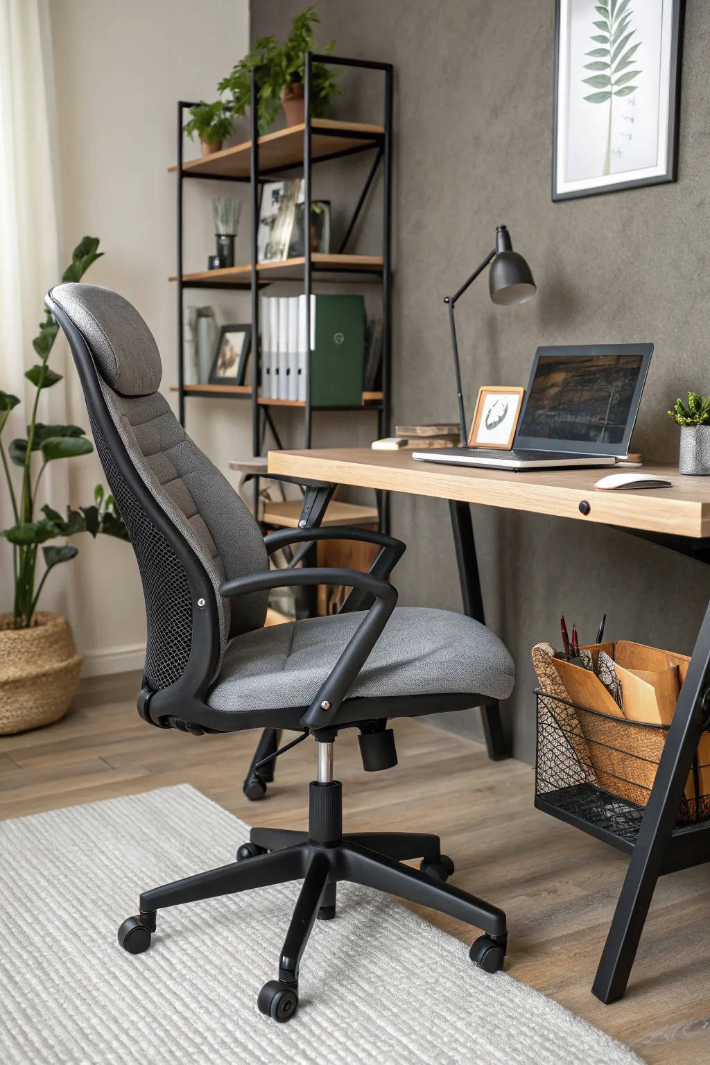 A comfortable chair is essential for long hours of work.