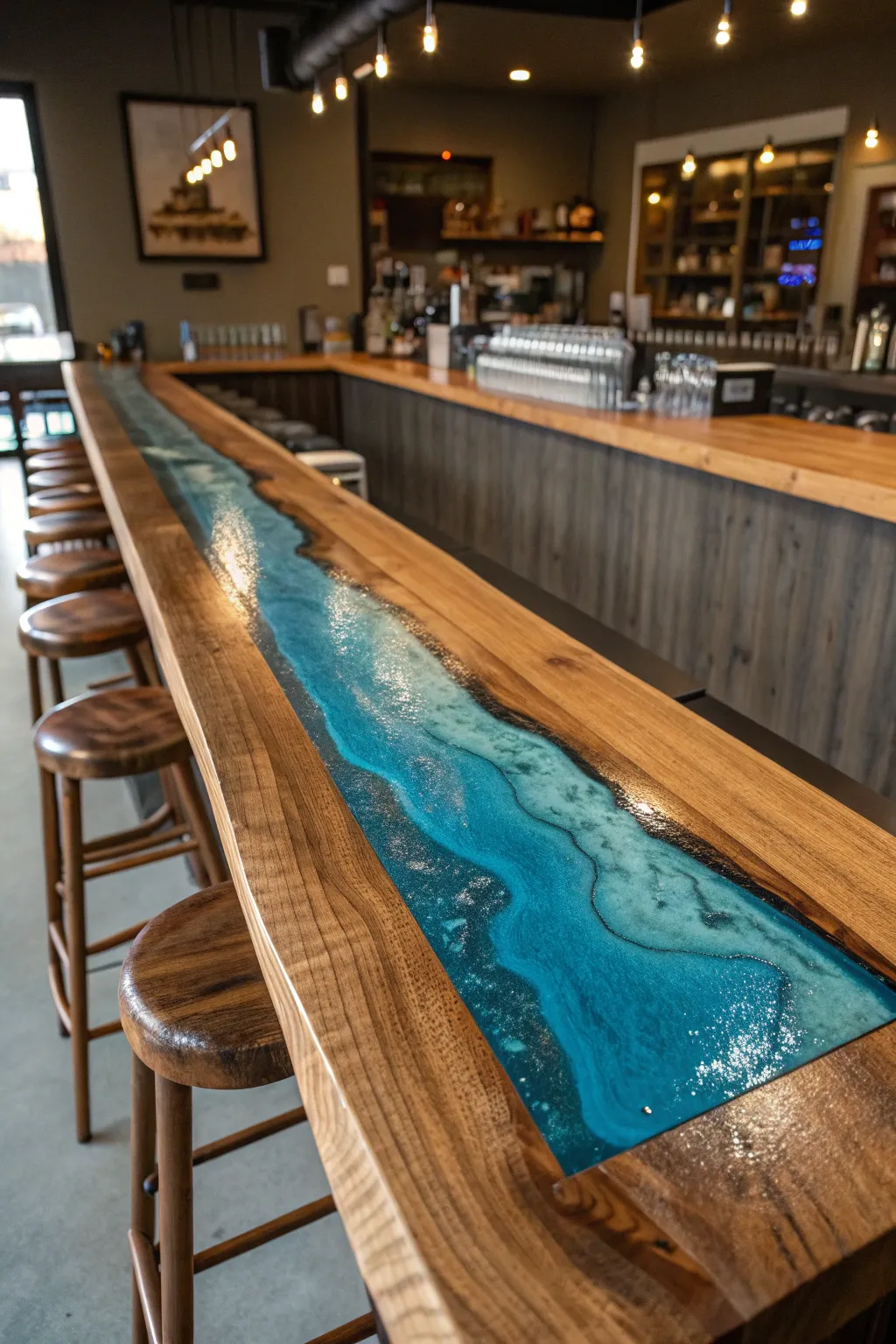 Experience nature's elegance with this exquisite epoxy river bar top—where craftsmanship meets modern design.