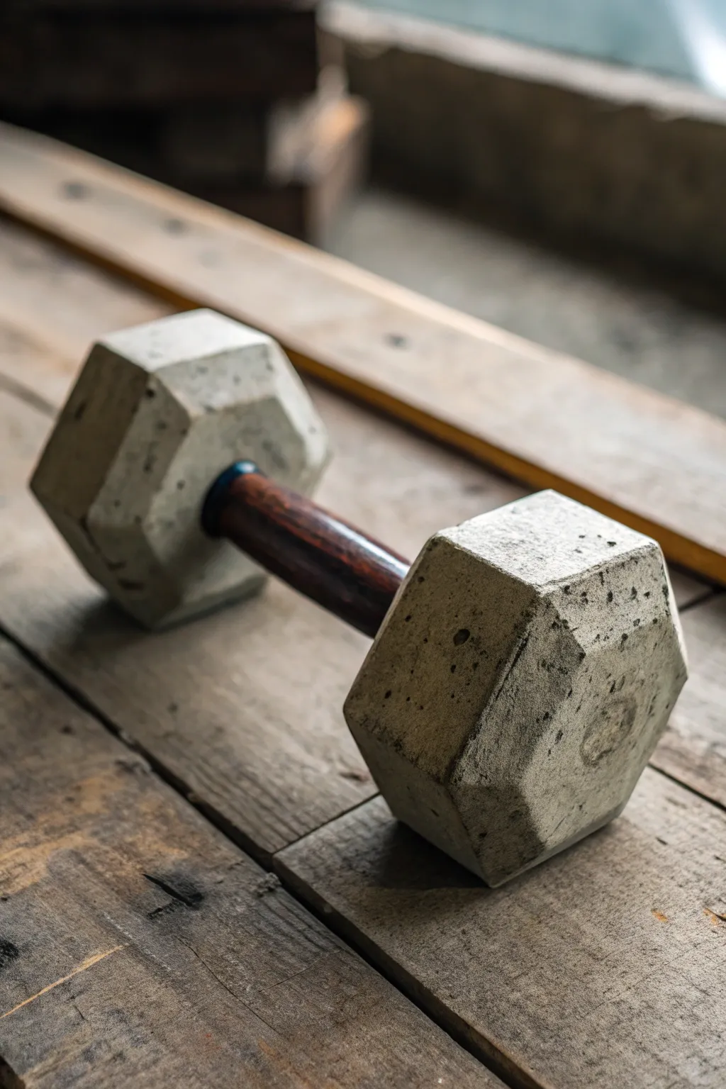 Crafted Strength: Embrace the rustic charm of homemade concrete dumbbells.