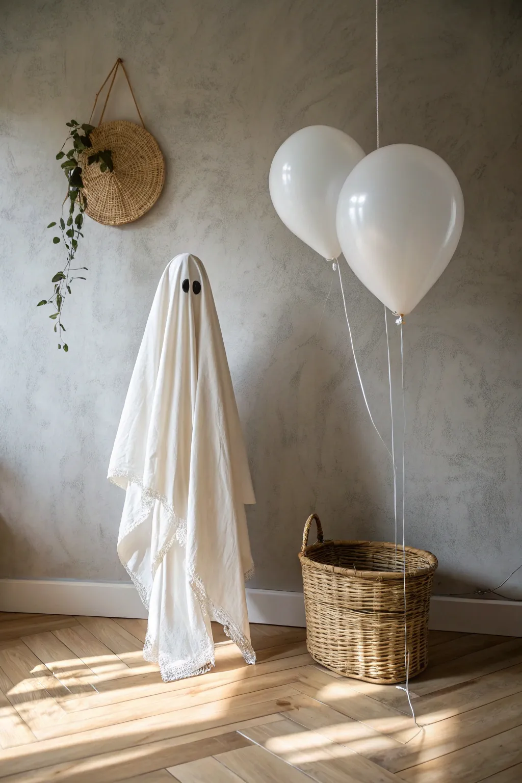Embrace the art of minimalism with this ethereal floating ghost, a perfect blend of Scandinavian simplicity and Boho charm.