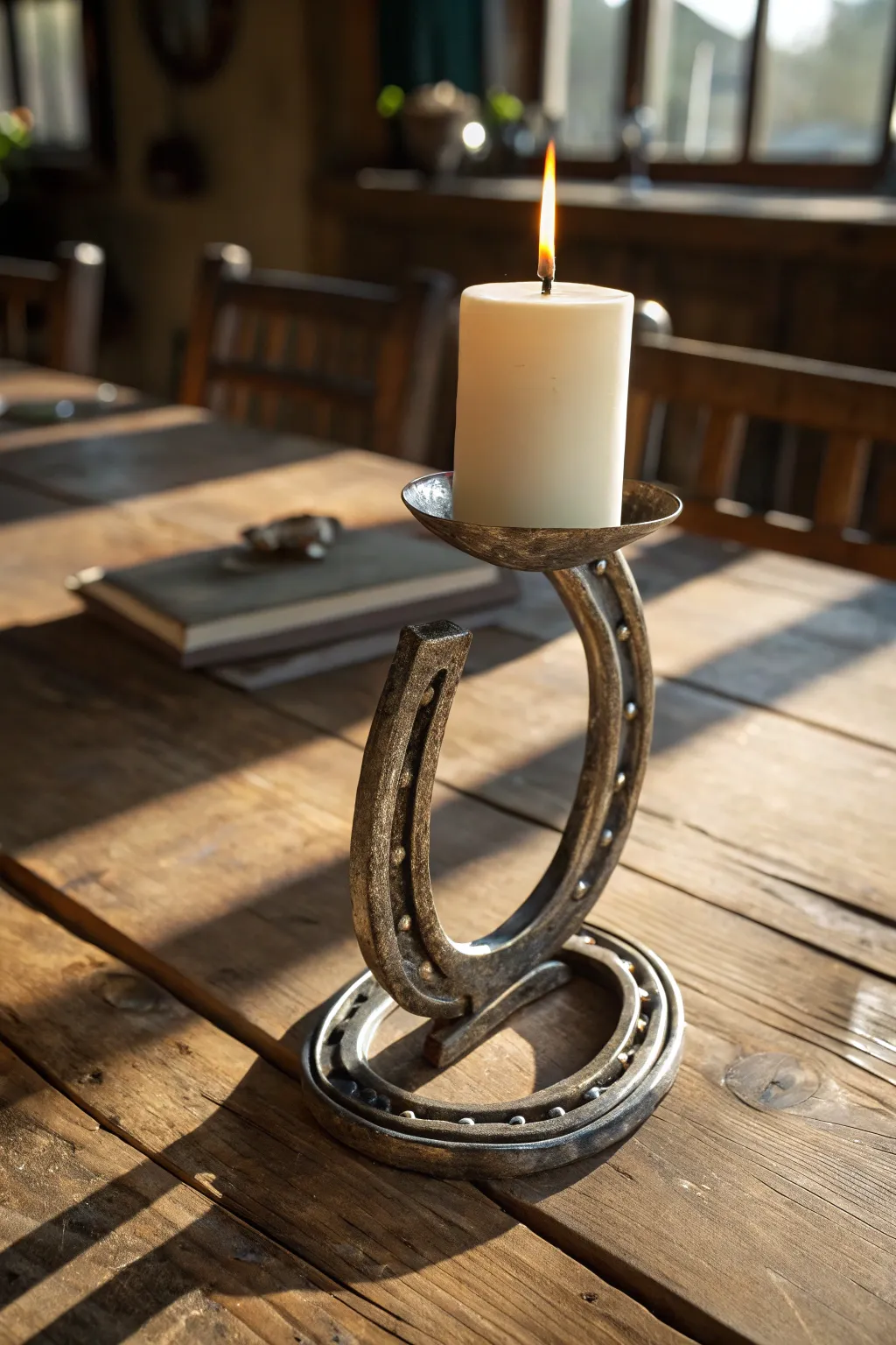 Illuminate your space with rustic charm and craftsmanship—a horseshoe candle holder that combines elegance with warmth.