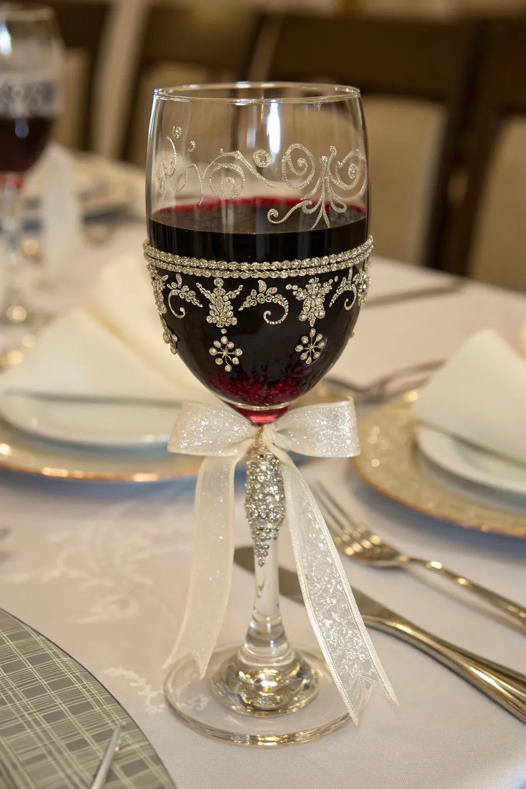 Elevate your gatherings with beautifully decorated wine glasses.