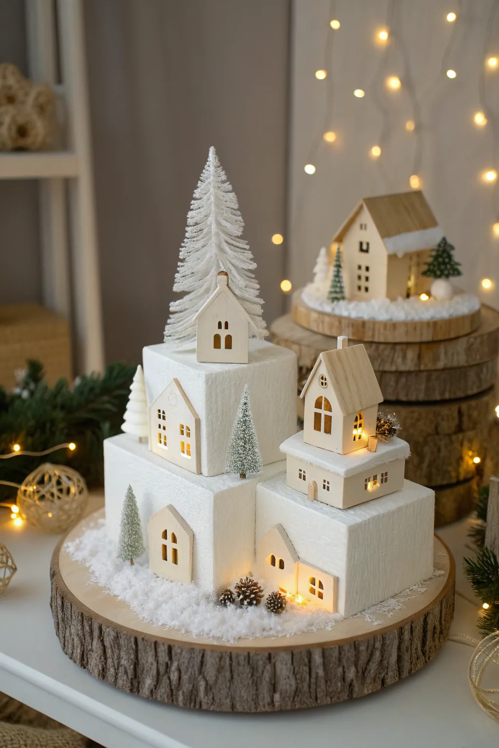 Transform your Christmas village with tiered elegance—each house a shining star in minimalist beauty.