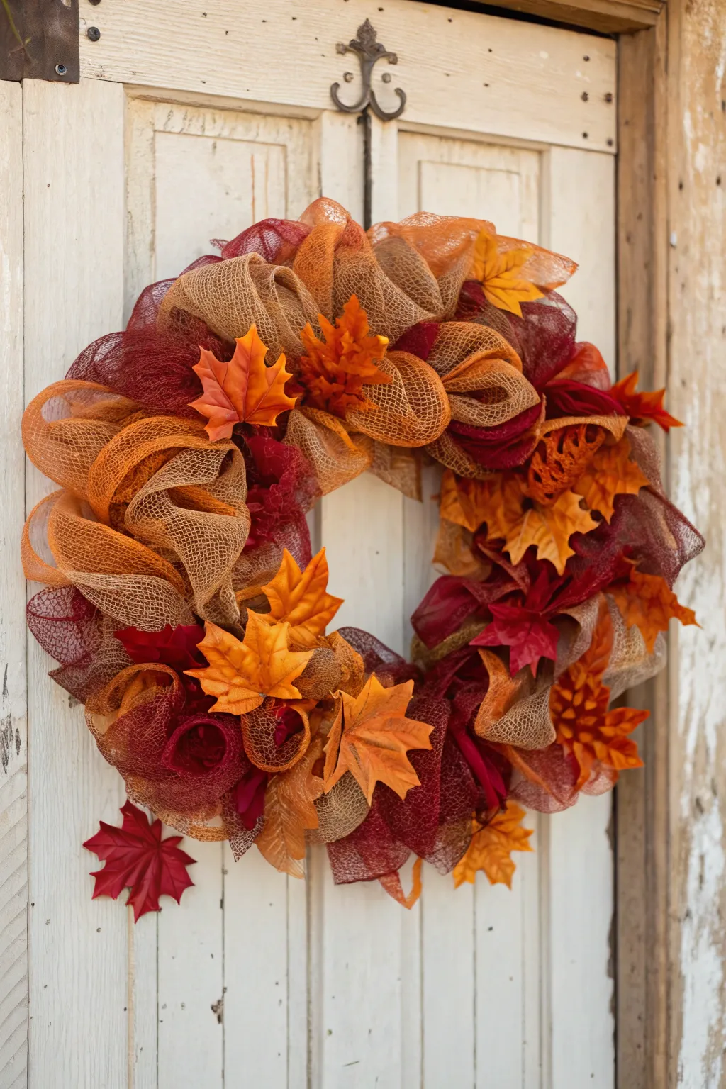 Embrace the warmth of autumn with this elegant deco mesh wreath, a perfect blend of Scandinavian simplicity and Boho charm.