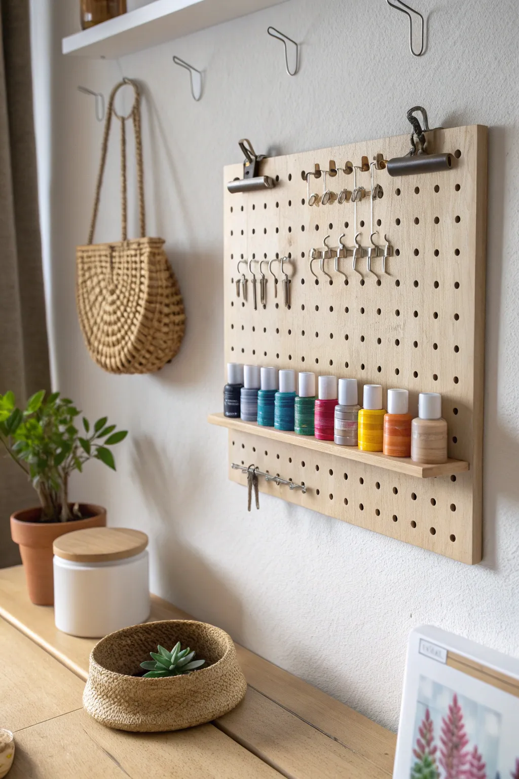 Transform your creative space with DIY Pegboard Magic! Functional, stylish, and oh-so aesthetic. 🎨✨ #ScandiBoho #CraftedBeauty