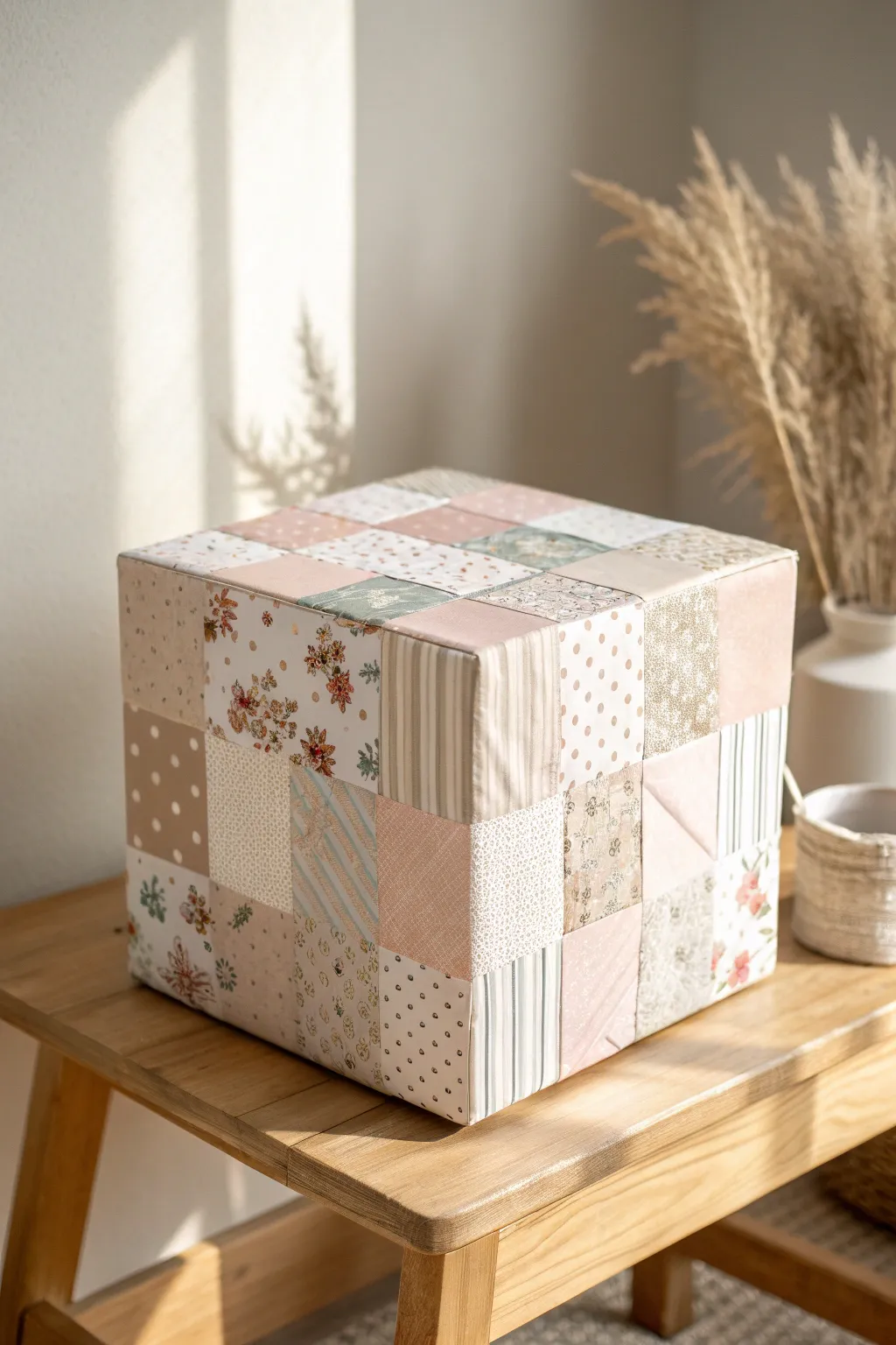 Turn leftover scraps into a stunning patchwork masterpiece - a sustainable and stylish way to wrap gifts!