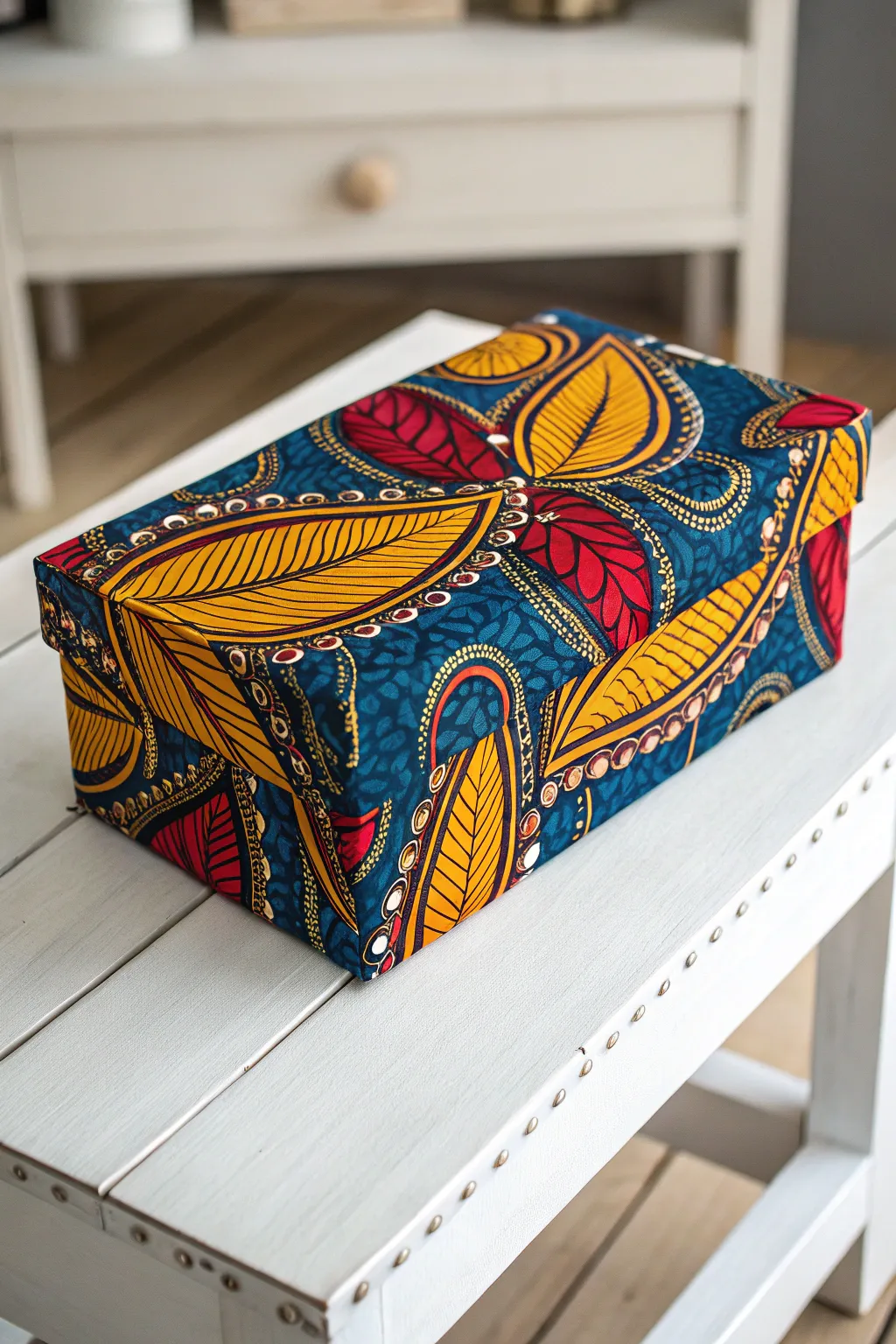 Elevate your gift-giving with a touch of color and craftsmanship. Wrap your shoe box in vibrant fabric for a unique, bold statement.