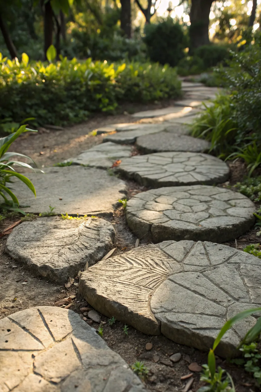 Transform your garden path with the rustic charm of recycled concrete stepping stones.